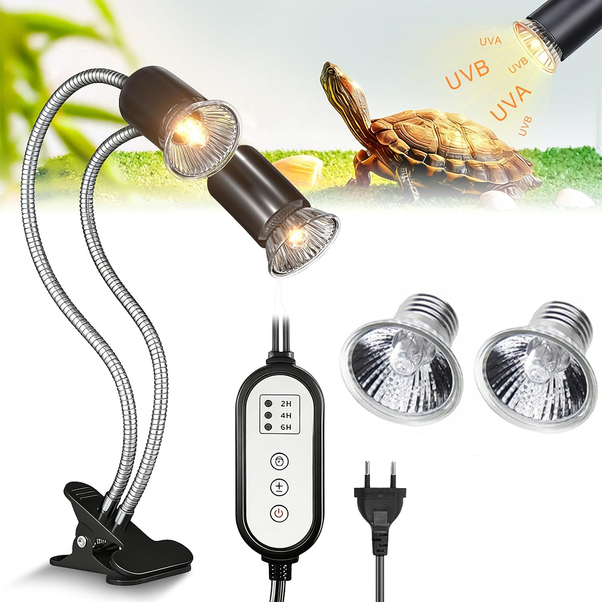 Levně Teplo plazů Lampa s časovačem, vyhřívaná lampa Uvb pro zemské želvy