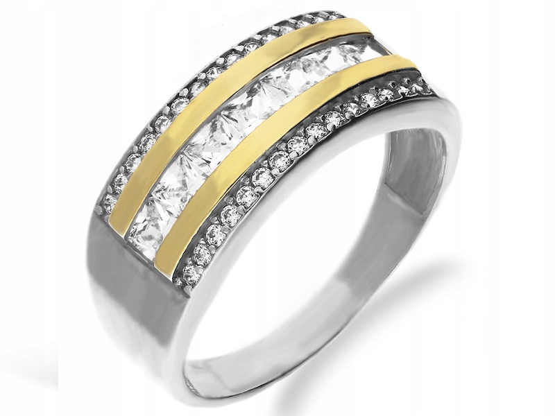 Stříbrný prstýnek 925 zlatý plech a zirkony 3 stylové pro ni dárek