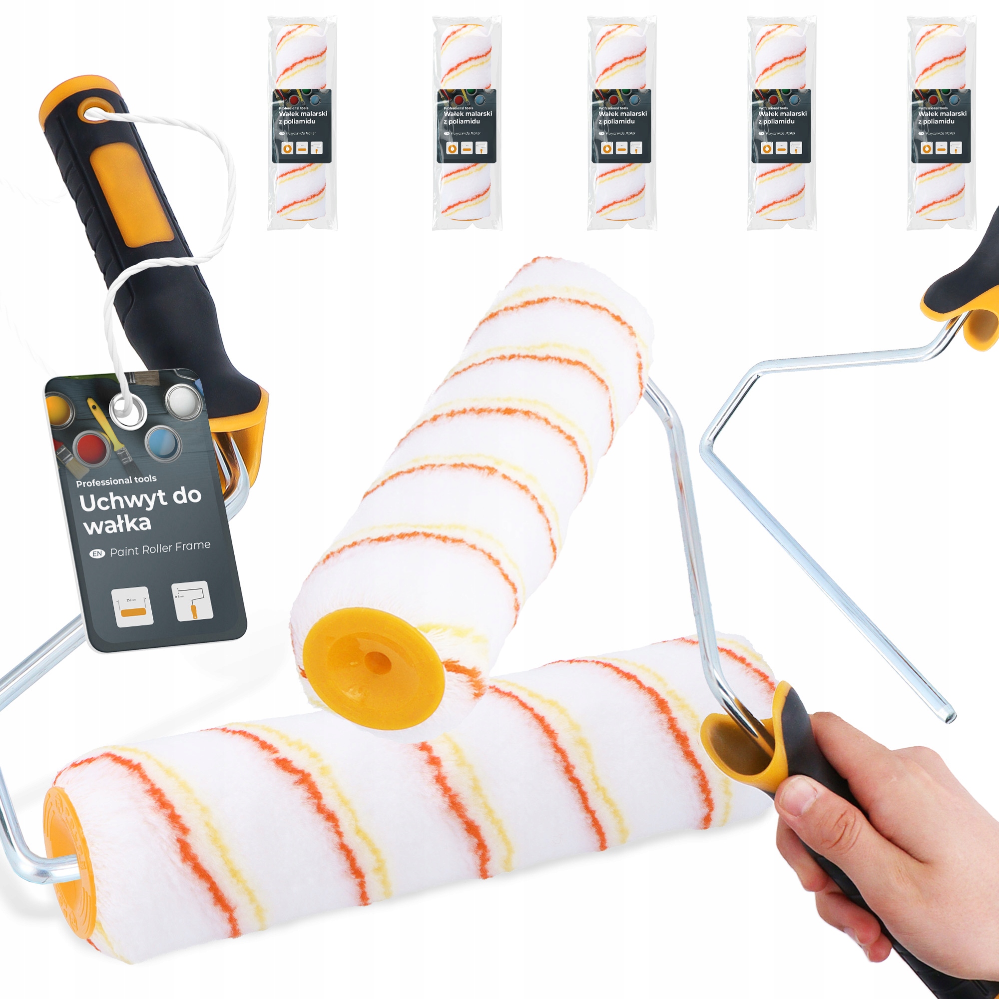 3x Malířský Váleček 25 cm Barvy laků Malování Polyamidová rukojeť Ručička H0