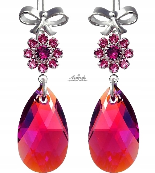 Nové Krystaly Náušnice Fuchsia Sweet Stříbro