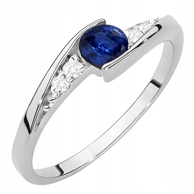 Bílo Zlatý Prstýnek pr. 585 Safír Brilianty
