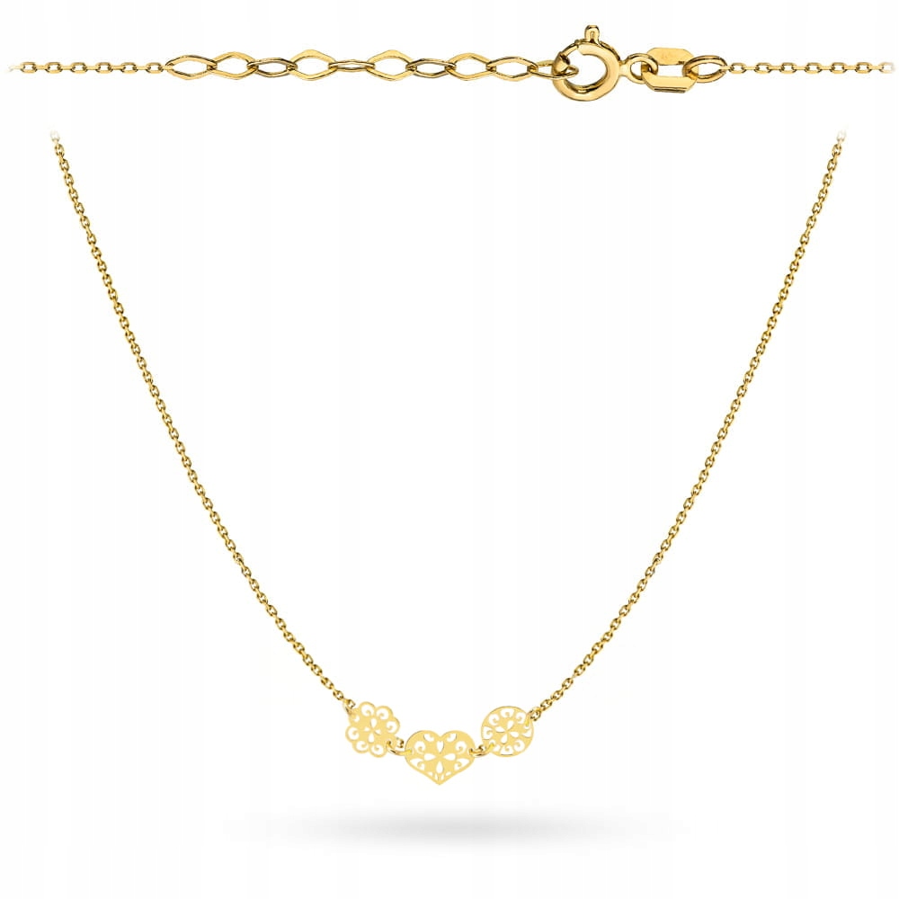 Zlatý náhrdelník 585 14k ažurové srdce květina kolečko 0.98g jako dárek