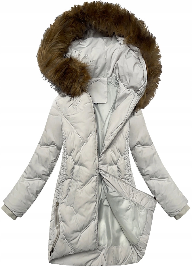 Zimní Bunda Kapuce R8295 Světle Šedá L (40)