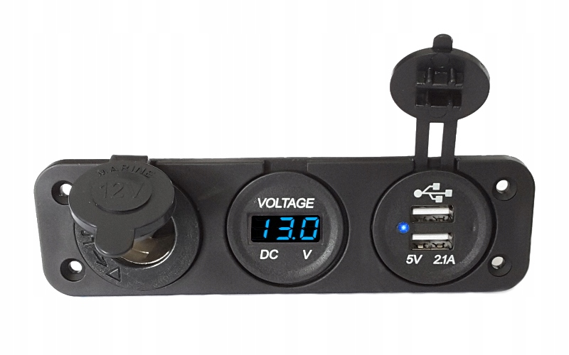 

Gniazdo Zapalniczki 12v+2xUSB 2,1A Woltomierz Blue