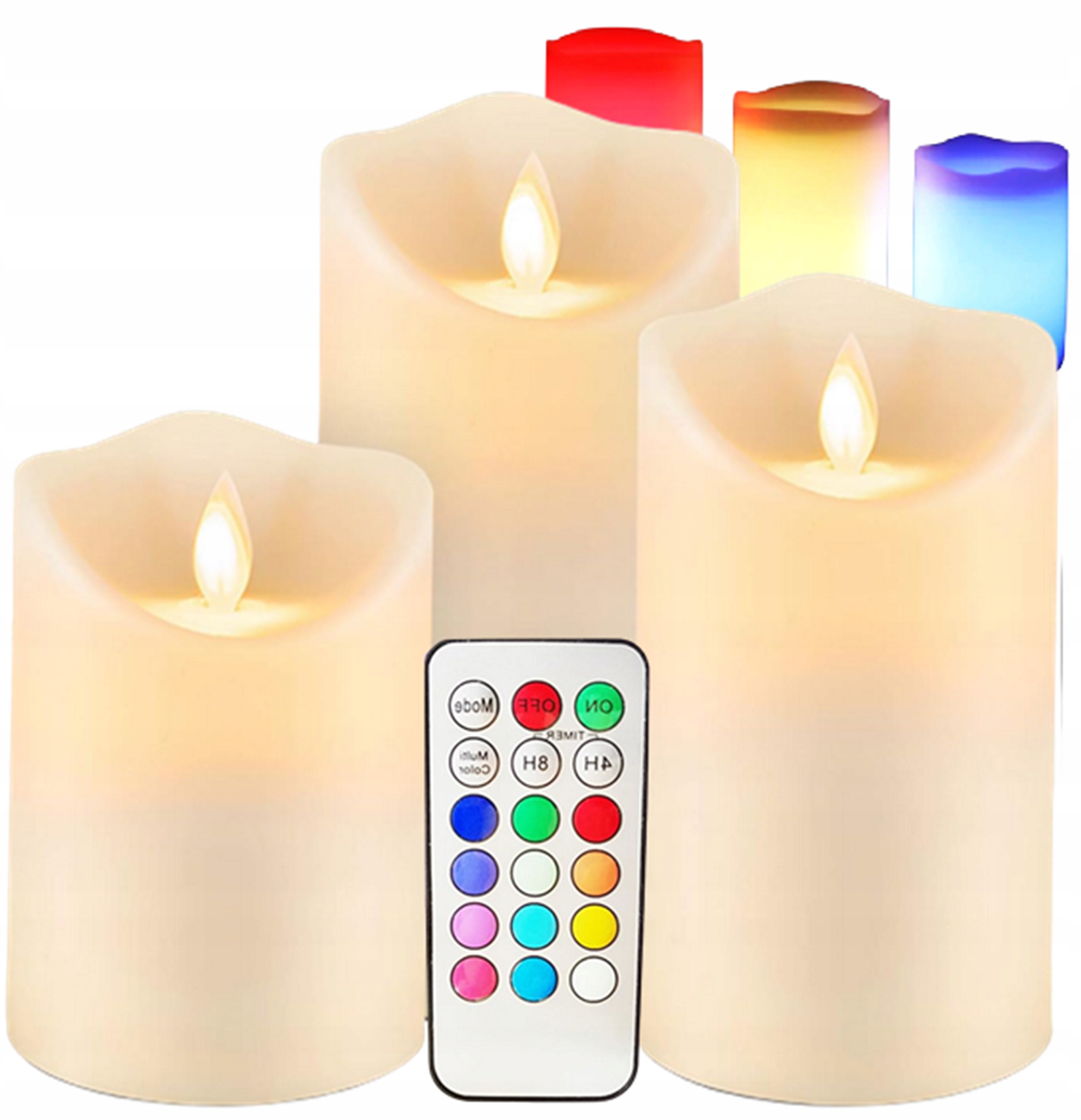 ŚWIECE LED RGB KOLOROWE ŚWIECZKI Z PILOTEM ZESTAW 3 SZT LAMPKI DEKORACYJNE
