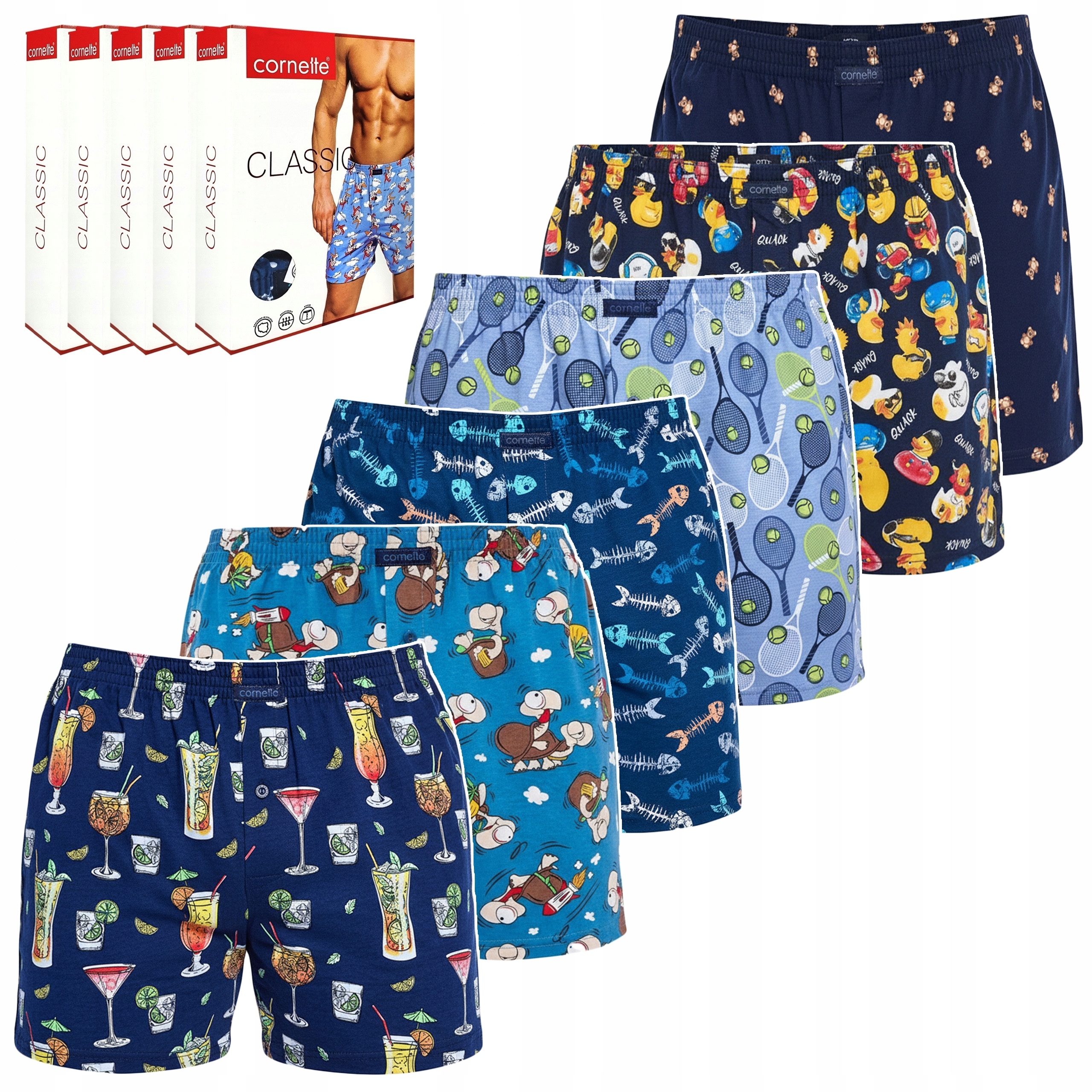 Volné Pánské Boxerky S Potiskem Cornette, Šortky S 6 Vzory XXL