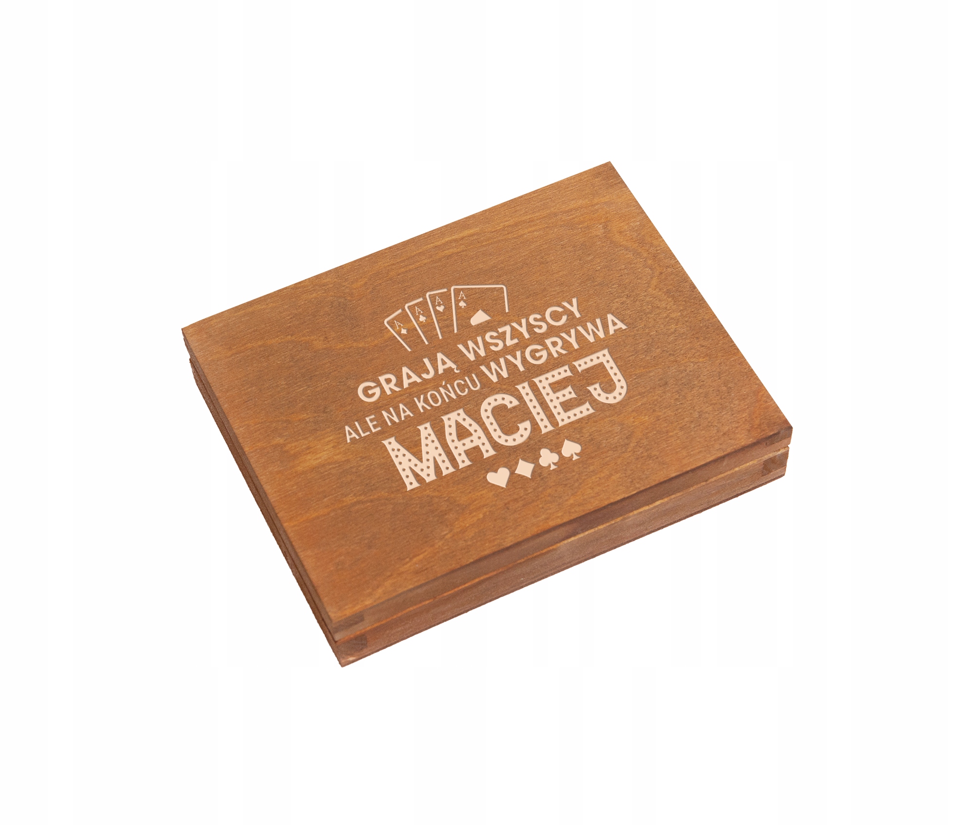 

Drewniane pudełko z dwoma taliami kart Grawer