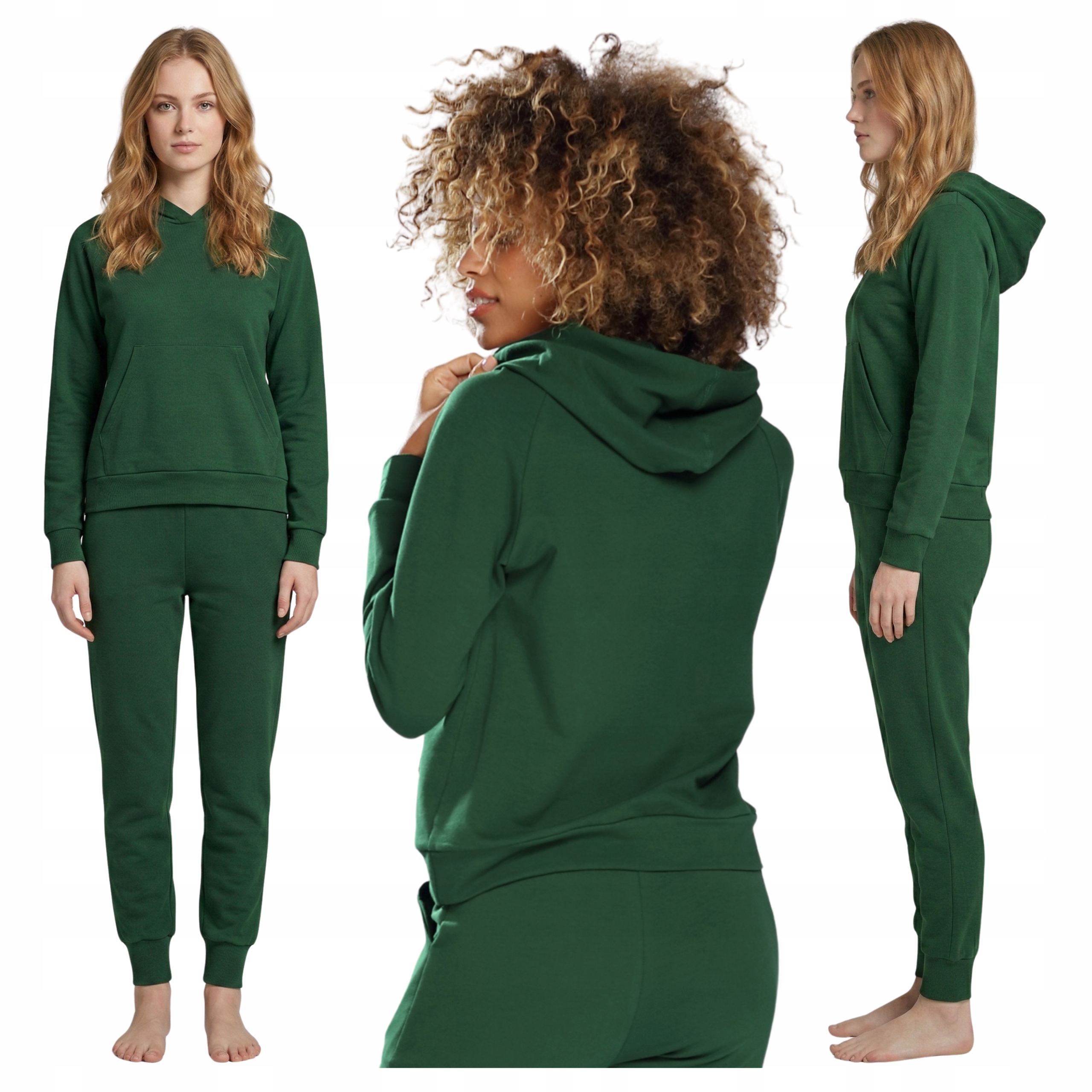 Bavlněný Teplákovka Dámská mikina s kapucí a kalhotami Seattle Zelená S
