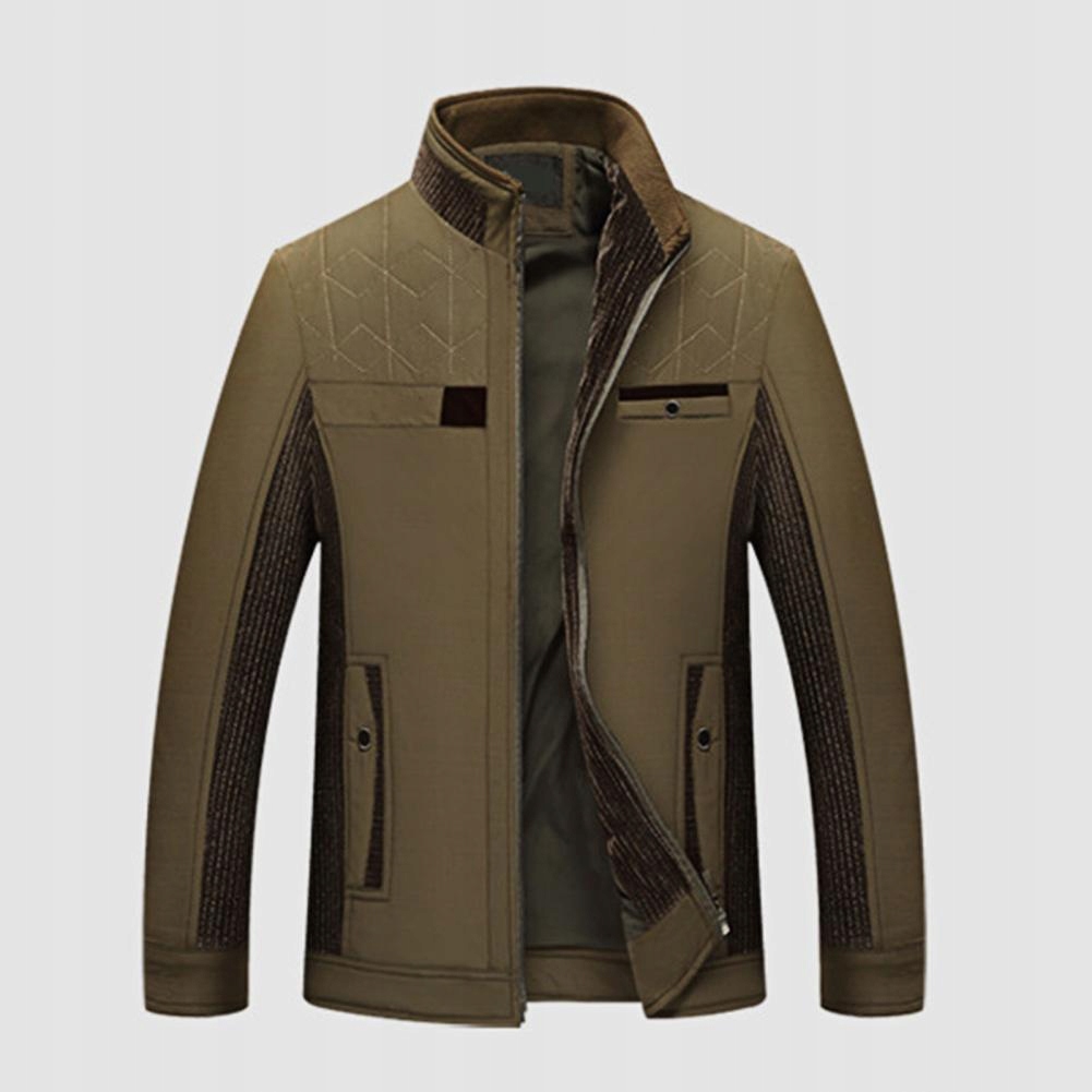 Men Coat Stand Collar Windproof Solid Color Casual Wzór dominujący aztecki