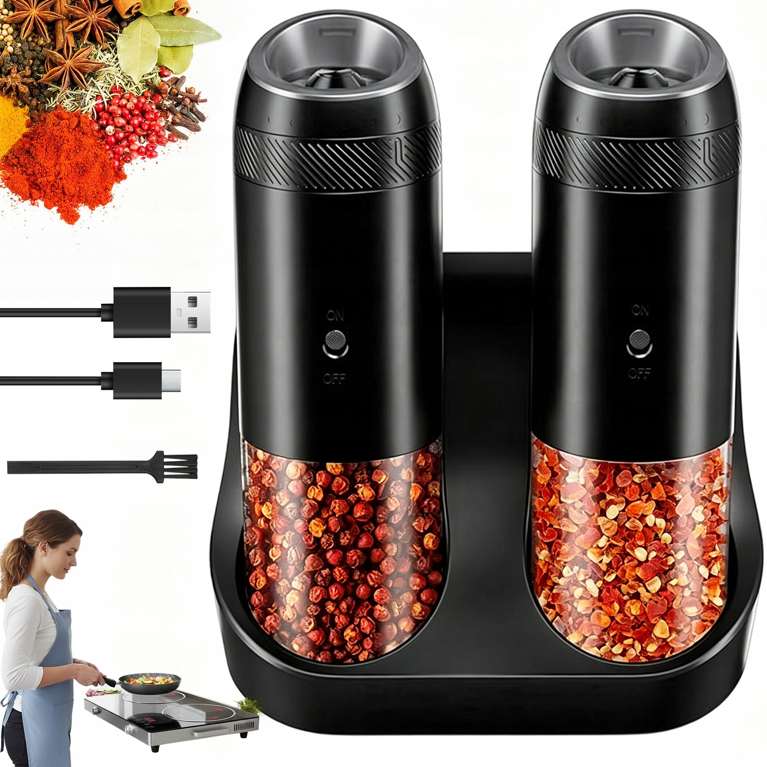 Automatický Mlýnek Na Pepř, Sůl, Koření, Keramický, 6 Stupňů, Led