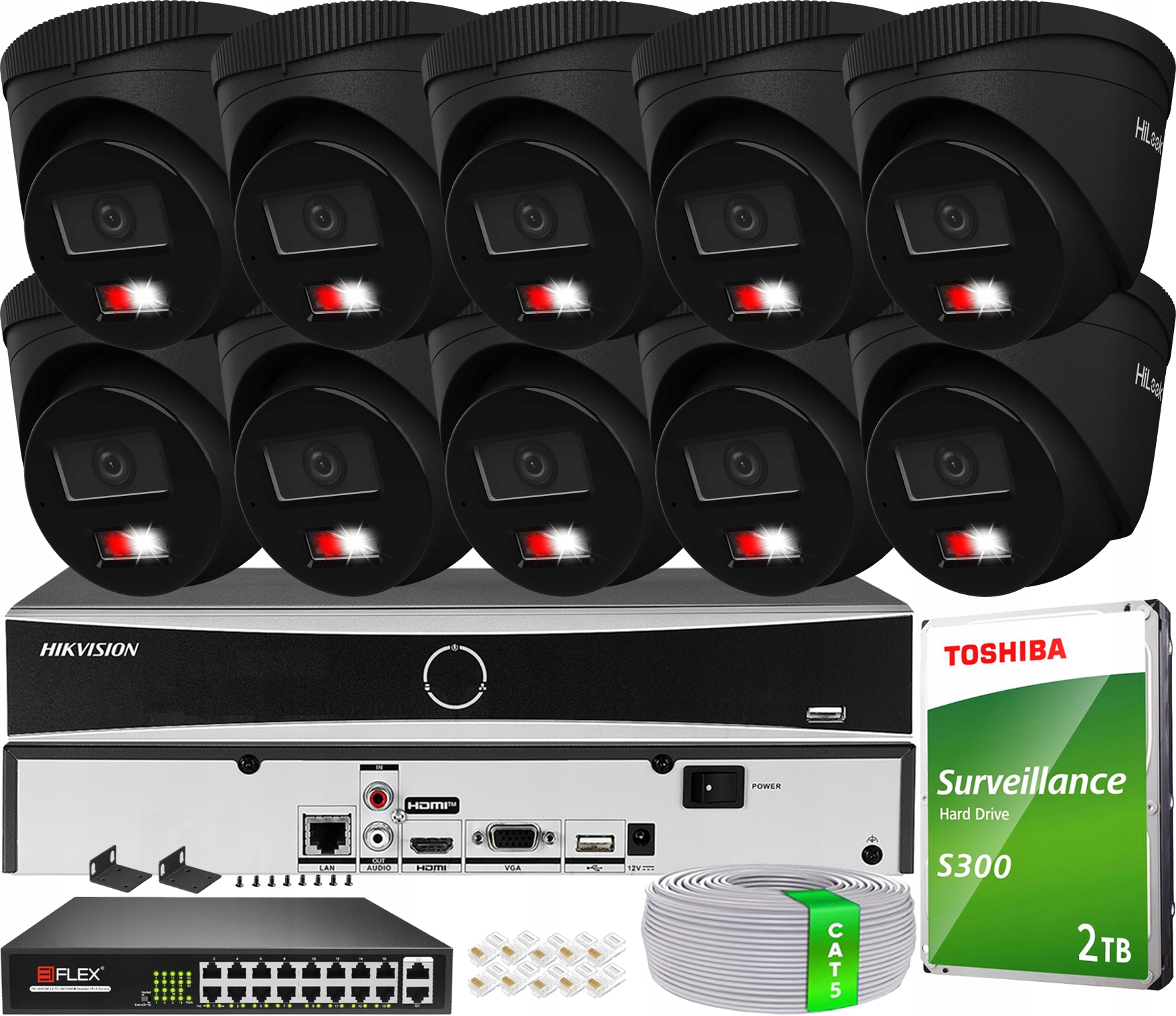 Sada 10 Monitorovacích Kamer 6MPx 3K+ Hilook By Hikvision Black PoE 2TB