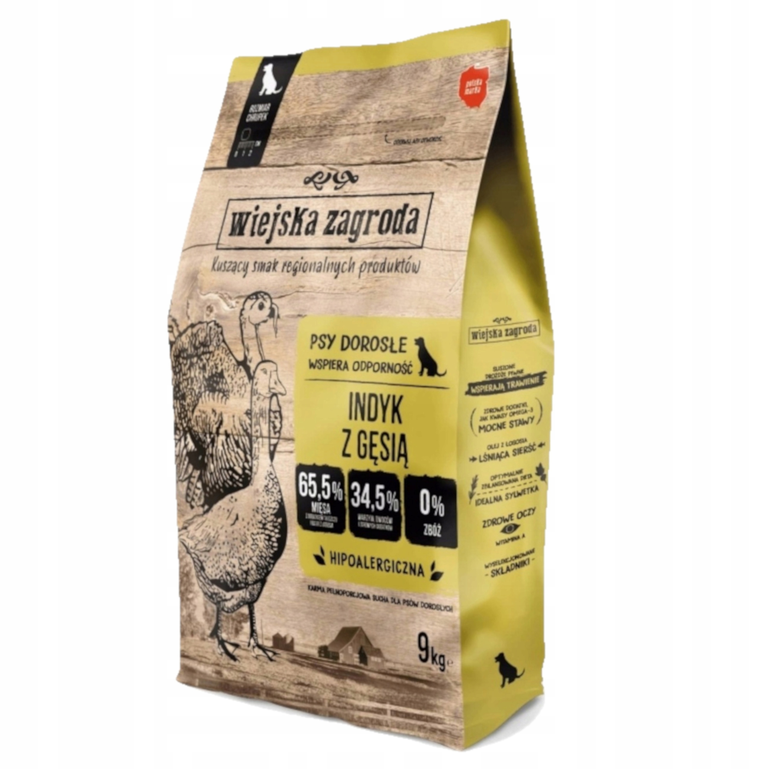 Wiejska Zagroda indyk z gęsią 9kg hipoalergiczna karma dla psa
