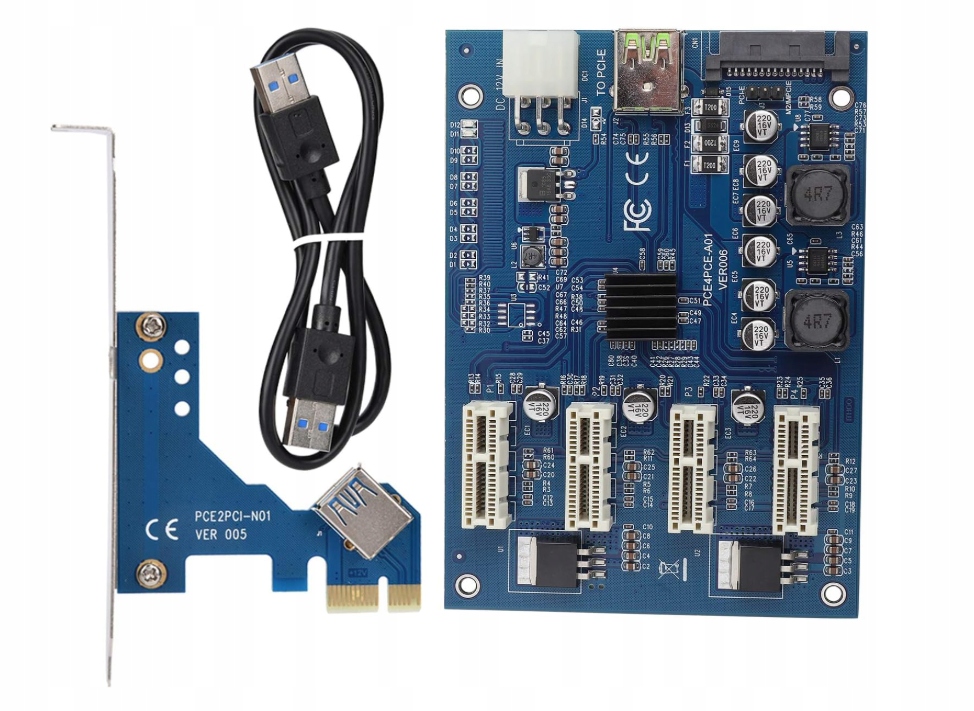 Pcie Splitter Riser Card 1 do 4 Pci-e x1 Usb 3.0 Adapter Ekspander