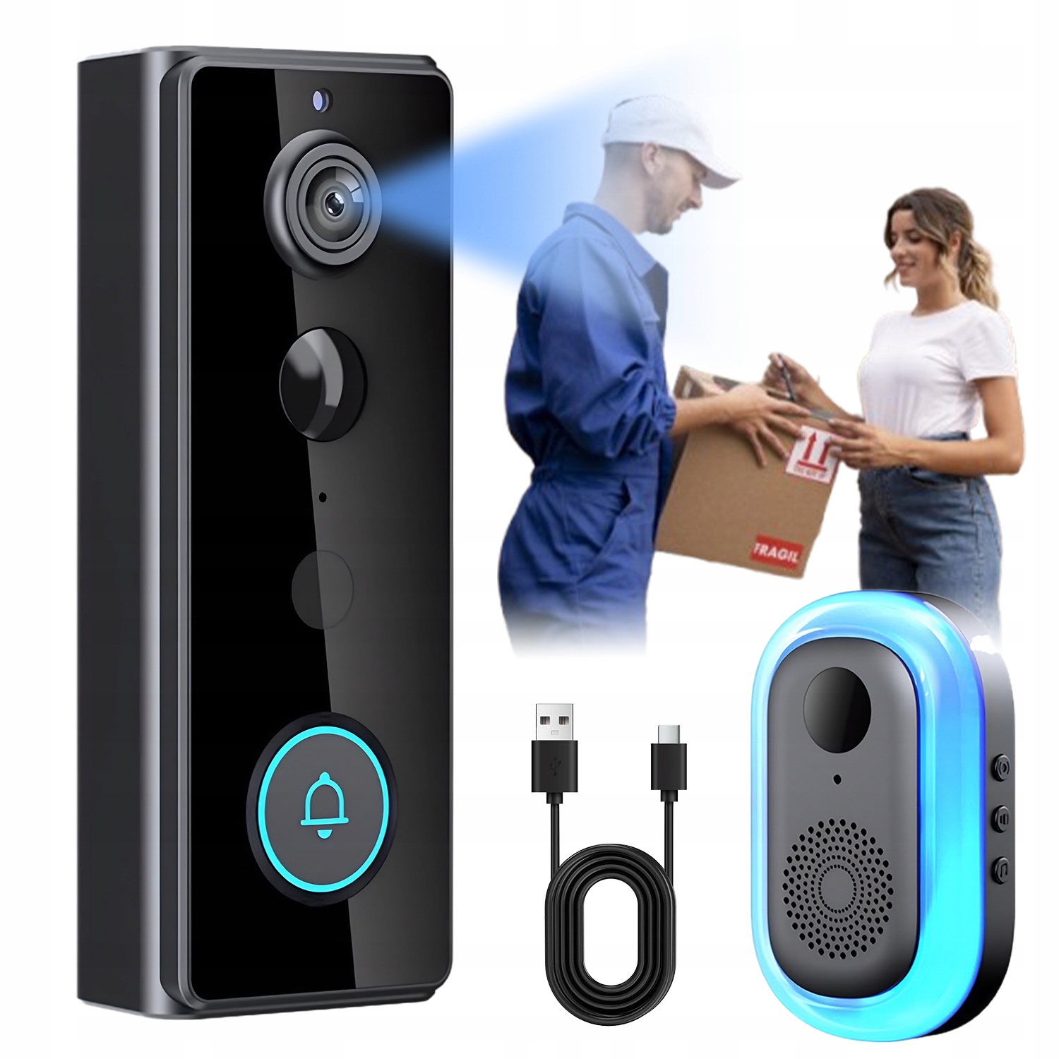 Bezdrátový Videozvonek 2K Wifi Snadná Montáž Noční Kamera Audio Dům