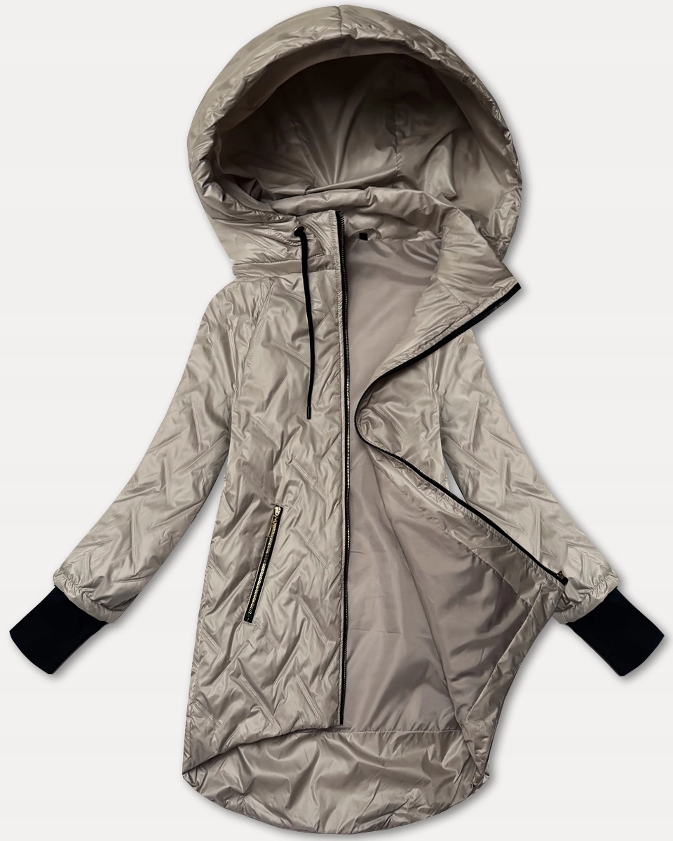 Tenká Bunda S Kapucí B8371 Světle Béžová 48