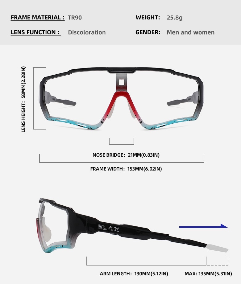 OKULARY ROWEROWE BIEGANIE ELAX FOTOCHROM MTB Kolor soczewek bezbarwne