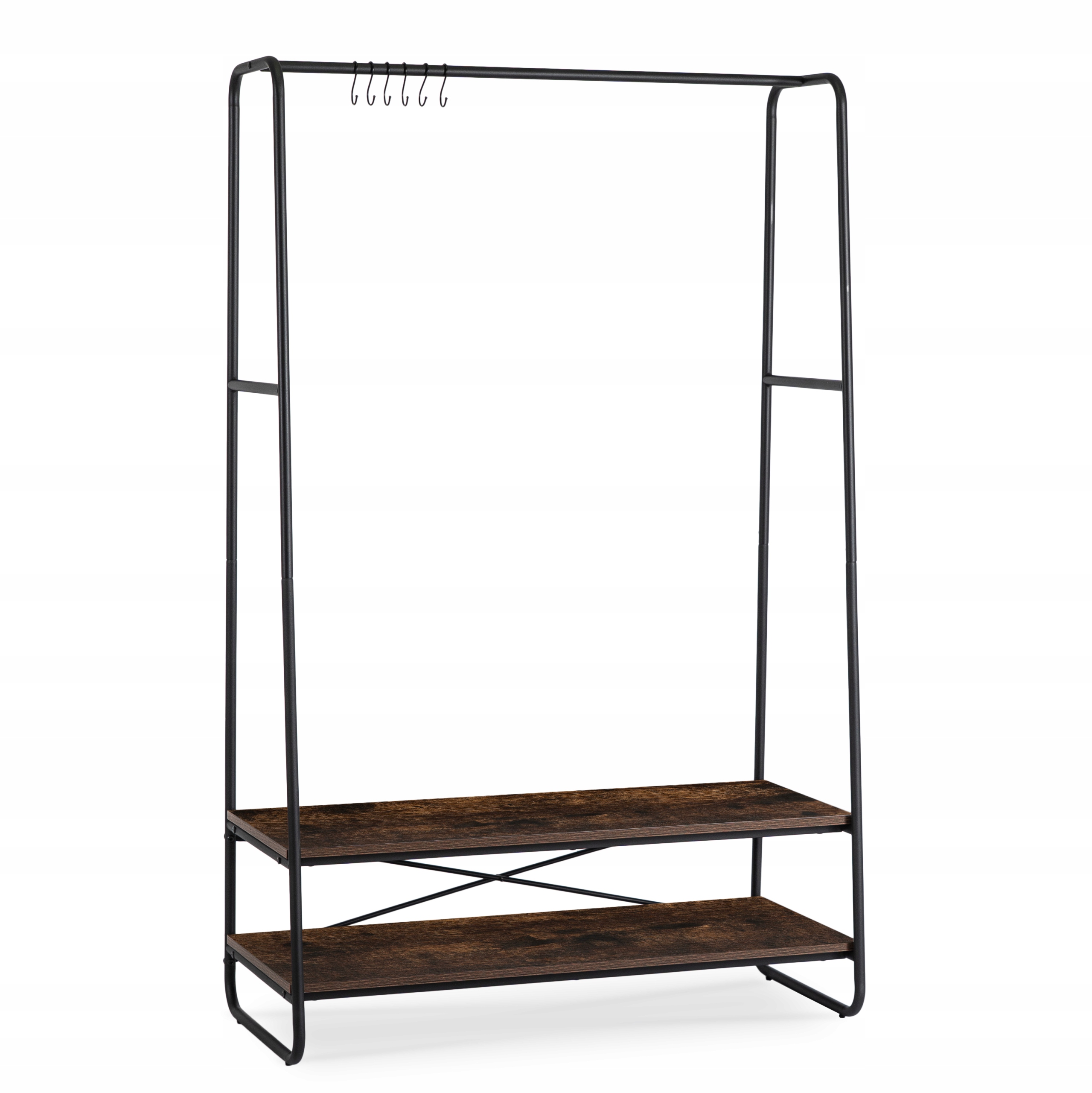 Stojanový kovový věšák na bundy s poličkou, kovový, rustikální Joel