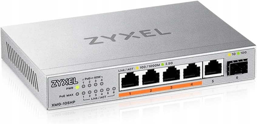 Zyxel XMG-105HP Switch 5-port 2.5G PoE++ 70W 10G Sfp+ stolová stena