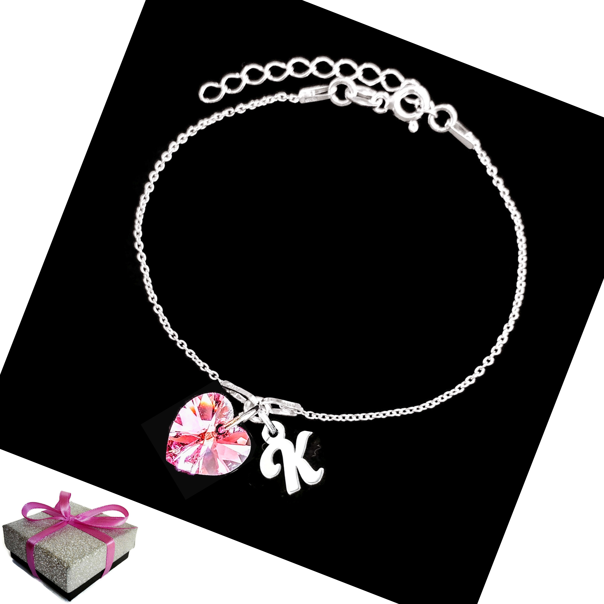 

Bransoletka Litera Literka K Serce Swarovski 925