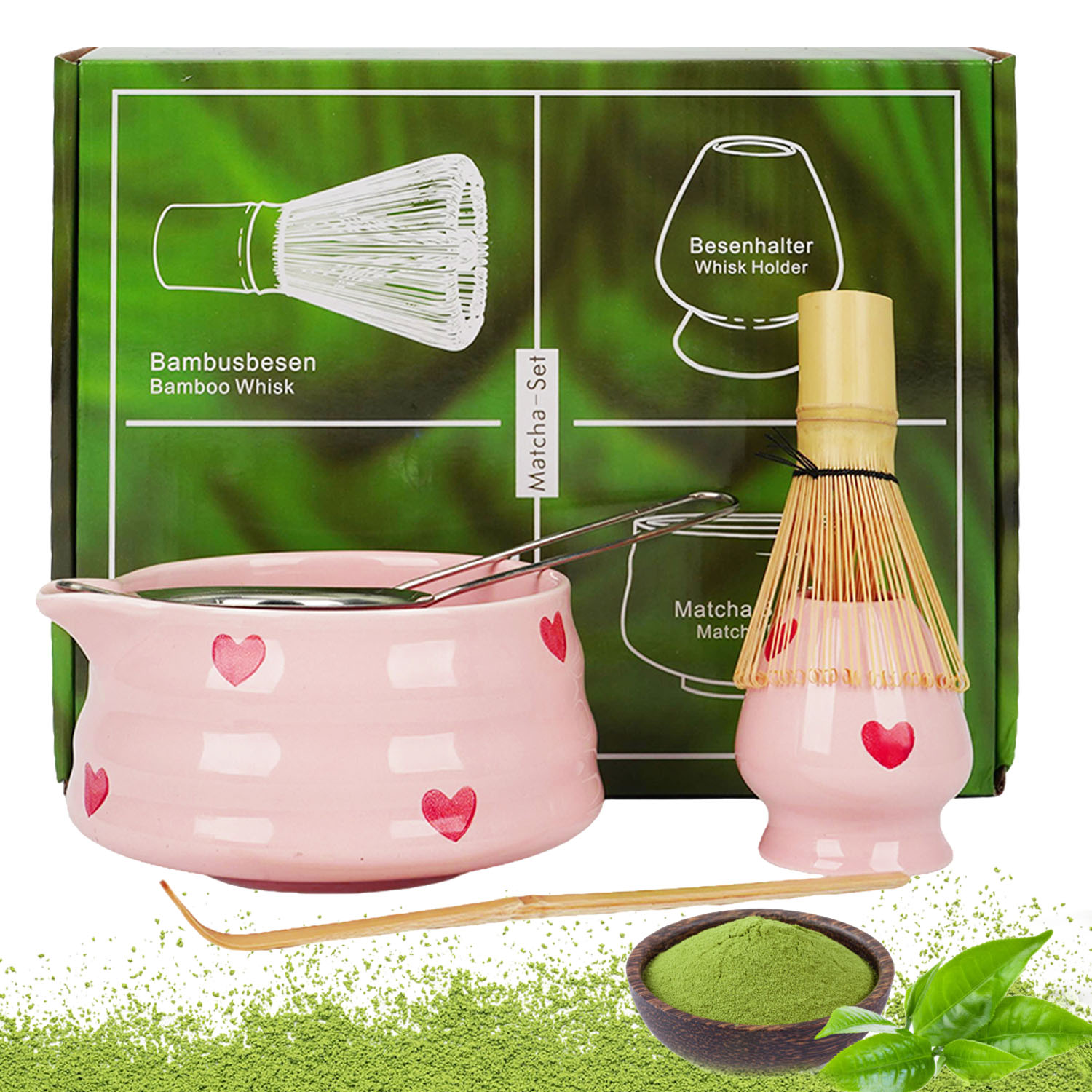 Levně Ceremoniální Sada Pro Matchu 5 v 1 Snadné Použití Nejlepší Dárek Růžová