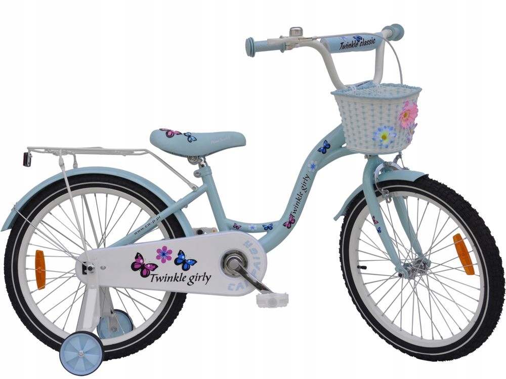 Rower dziecięcy 20 cali Twinkle Girly Butterflies Light Blue dodatki