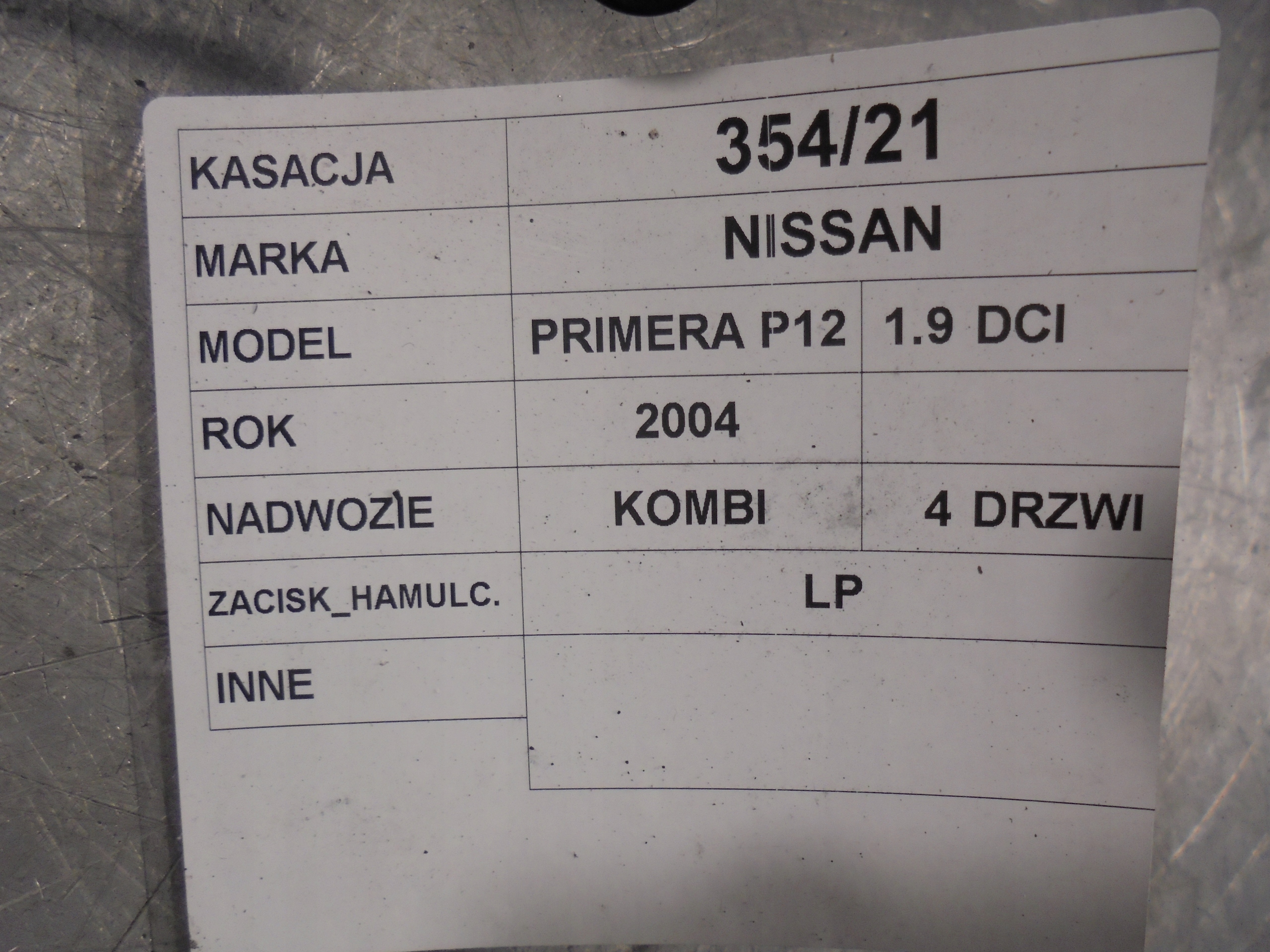 caliper PL Nissan Primera P12 1,9DCI kombi