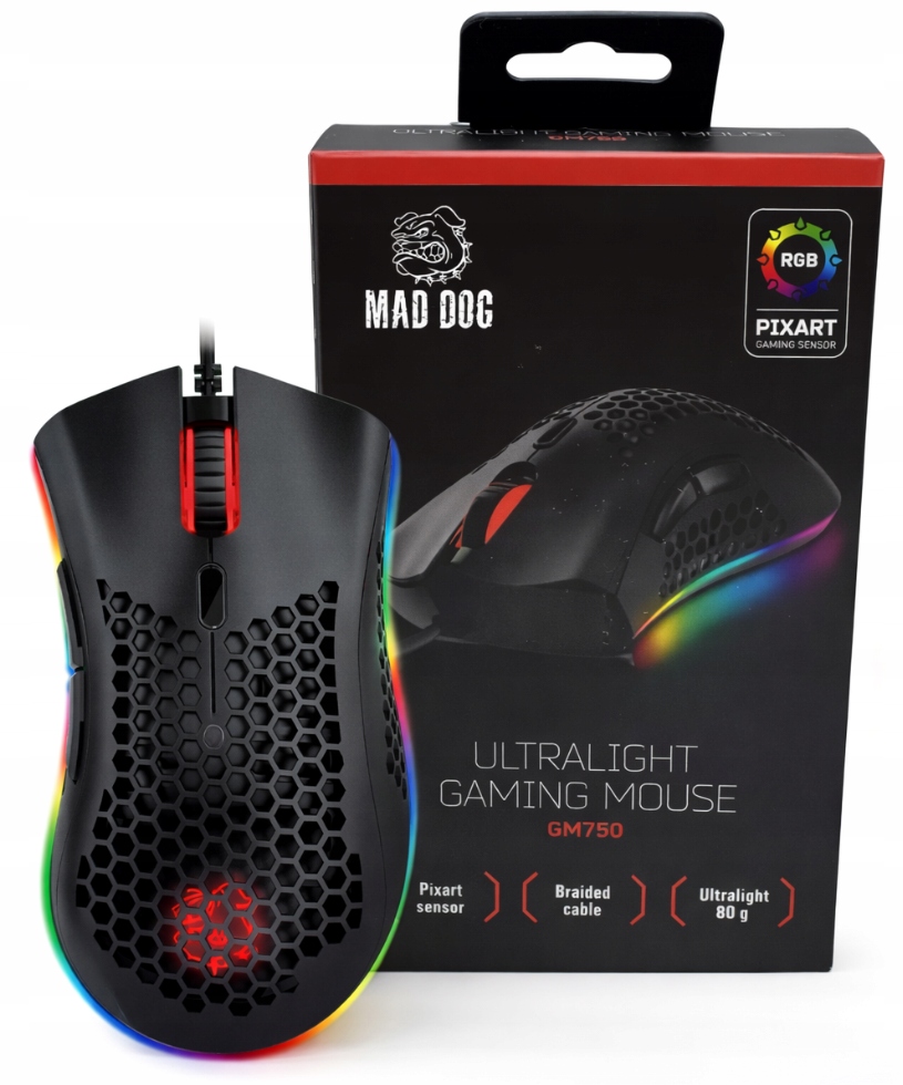 Myszka Gamingowa Przewodowa Mad Dog GM750 Czarna Sensor Optyczny Rgb