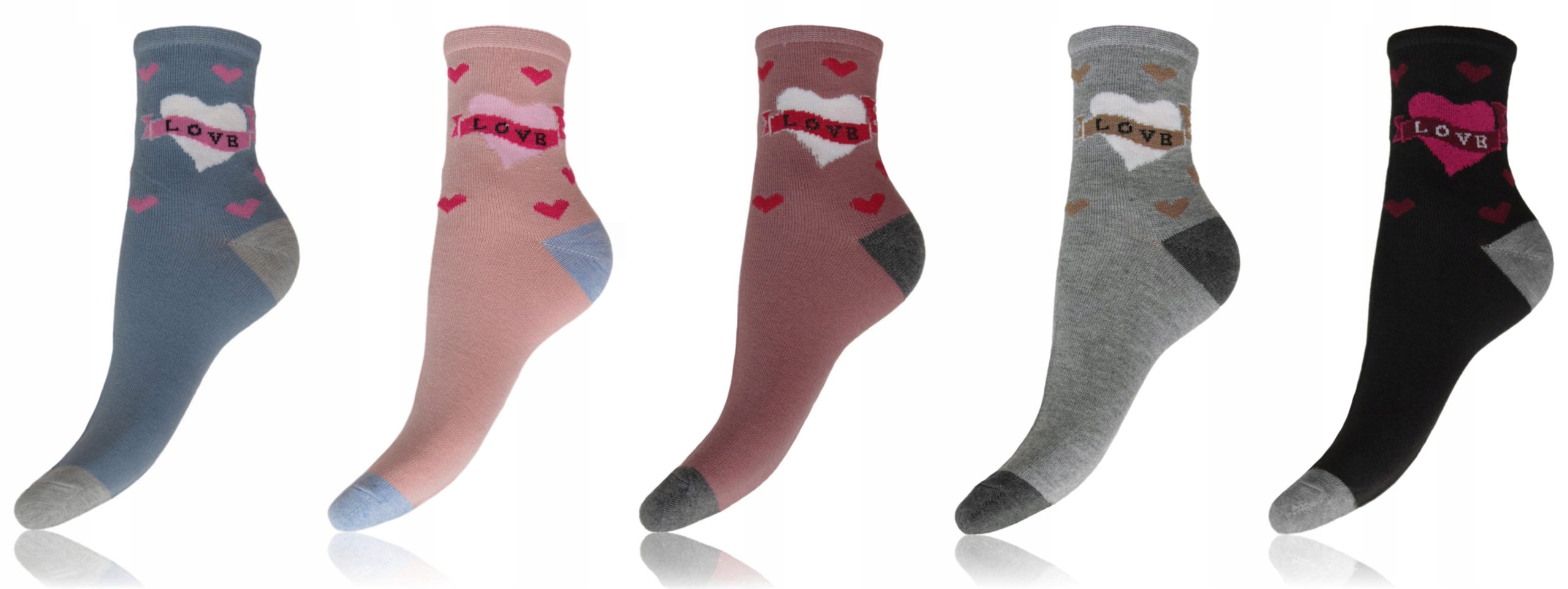 5 x BAWEŁNIANE skarpety SKARPETKI Love na Walentynki SERCE 35-38 Fason Skarpetki