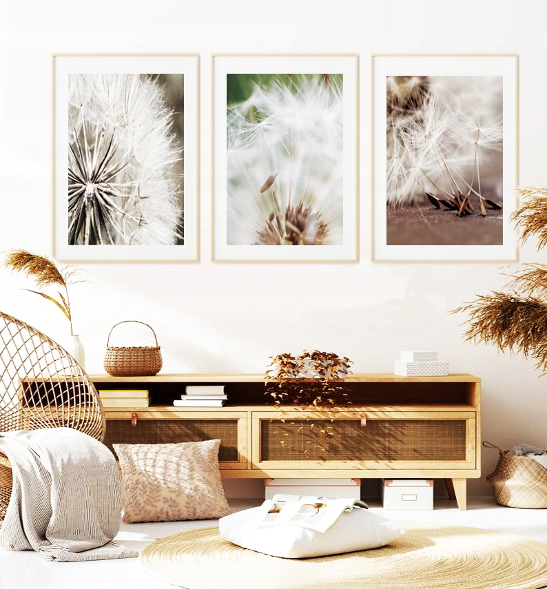 OBRAZY PLAKATY ZESTAW 3 SZTUKI A4 DMUCHAWCE BOHO Wysokość produktu 30 cm