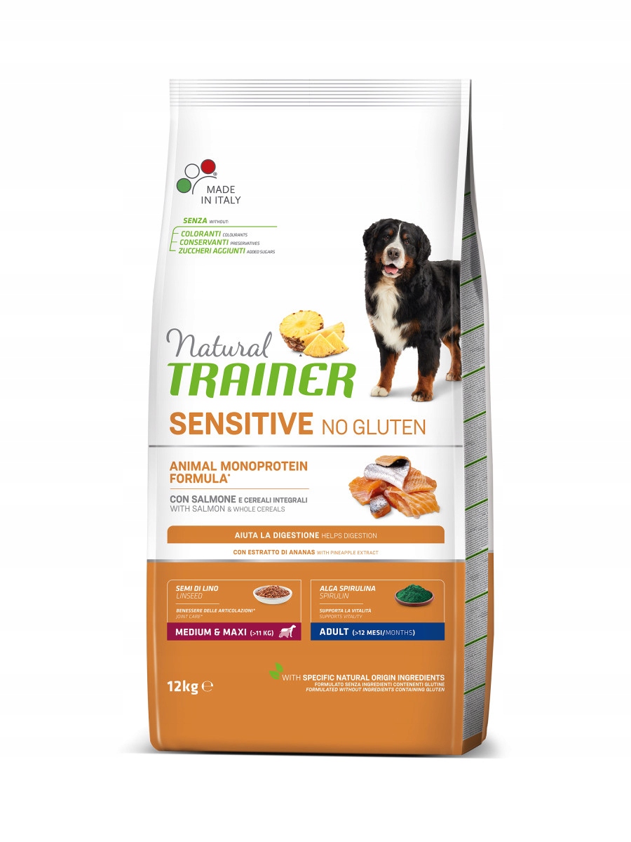 Levně Trainer Natural Sensitive No Gluten Medium Maxi Adult s lososem 12kg