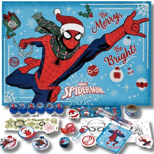 Адвент-календарь Spider-Man, 24 сюрприза: мини-штампы, пазлы, наклейки и брелок