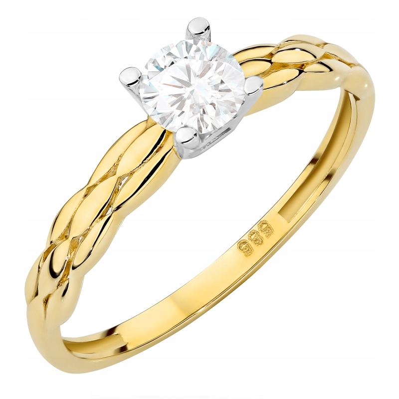 Zlatý Prstýnek pr. 585 Zdobená velká kolejnice Zirkon 14k vel.17