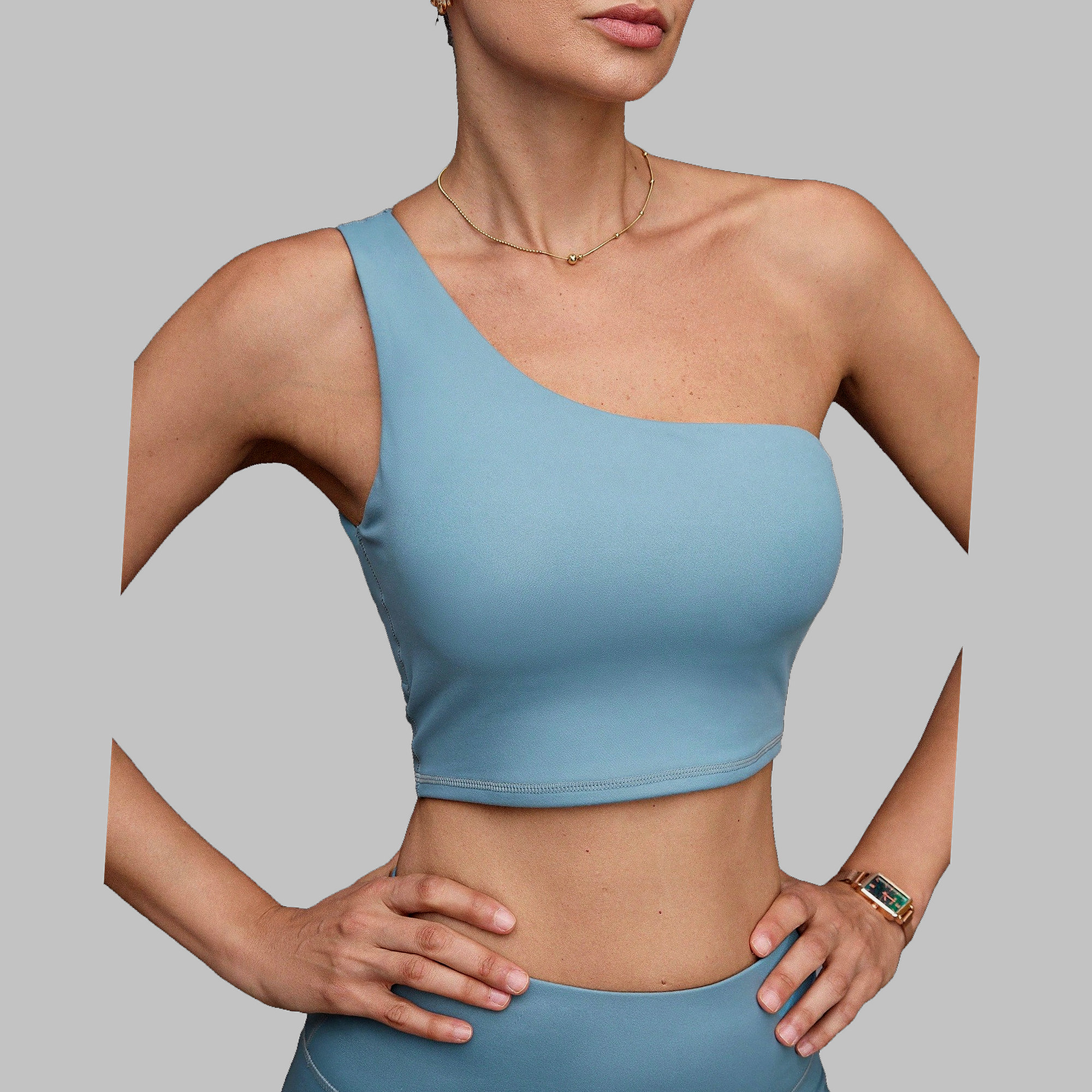 Top Crop Asymetryczny Treningowy Sportowy Z Wkładkami Niebieski Shein L 40