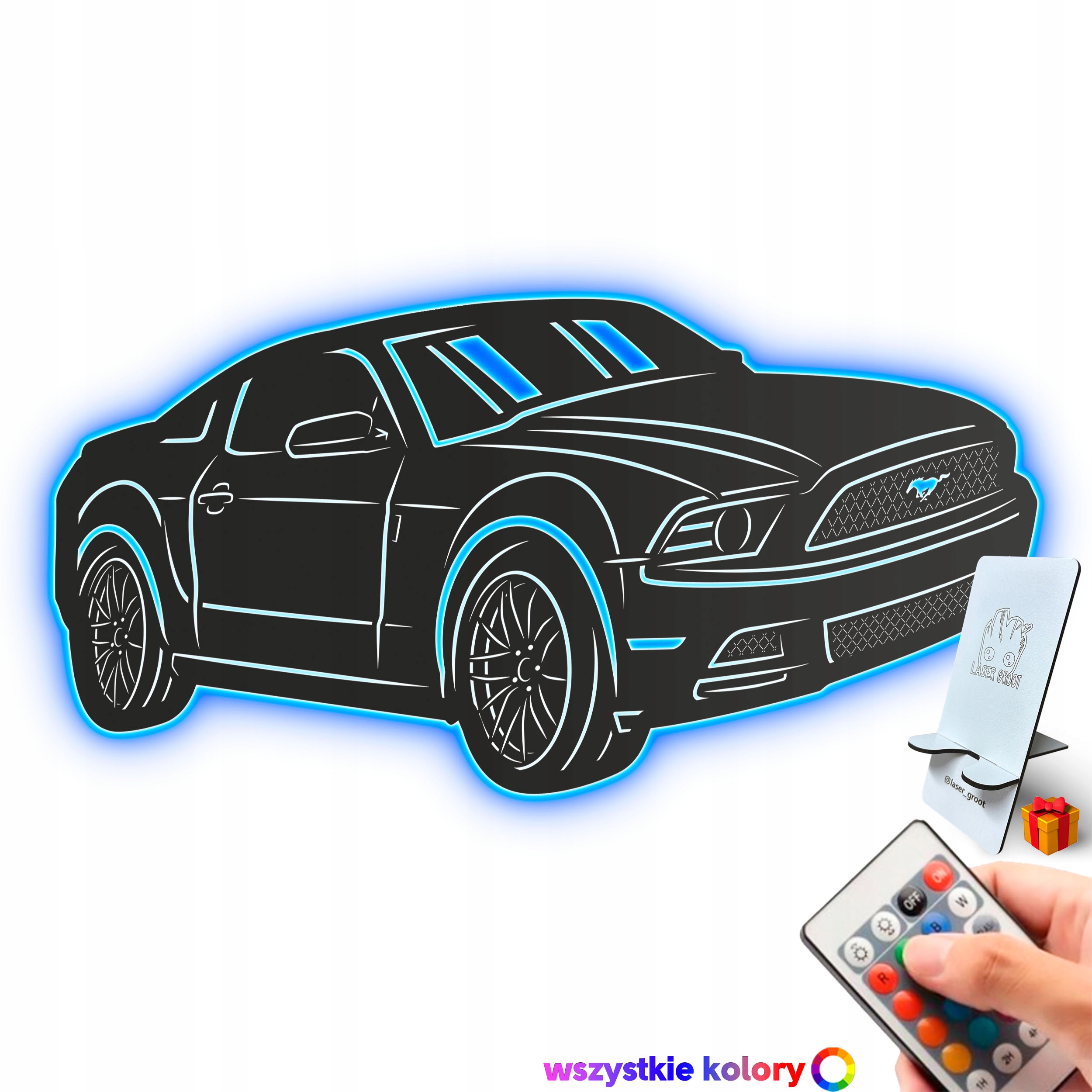 Dřevěný 3D obraz Ford Mustang 5.0 Gt Nástěnná Dekorace Noční Lampa Led