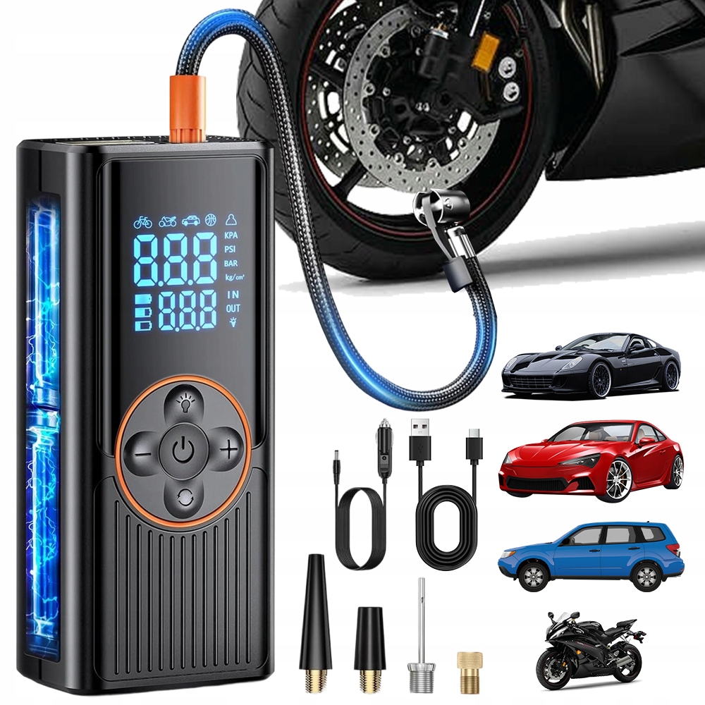 Bezdrátová Elektrická Pumpa 150 Psi 36 L/min, Kompaktní Led Svítilna