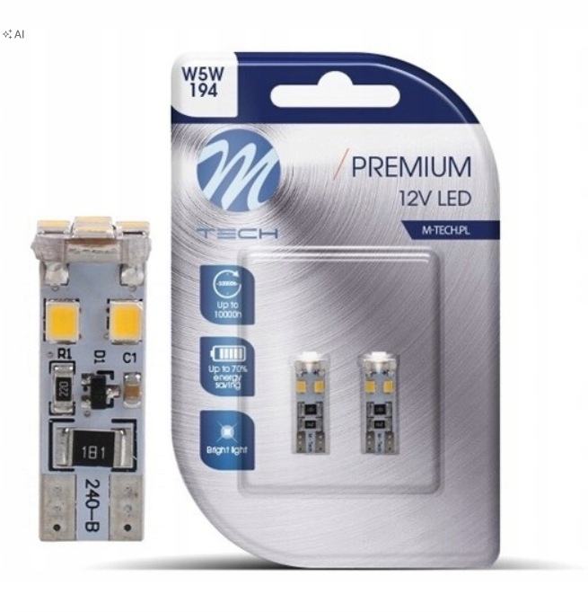 Żarówki ledowe dioda retrofit M-tech W5W 12V 8xSMD2835 Led Canbus biała