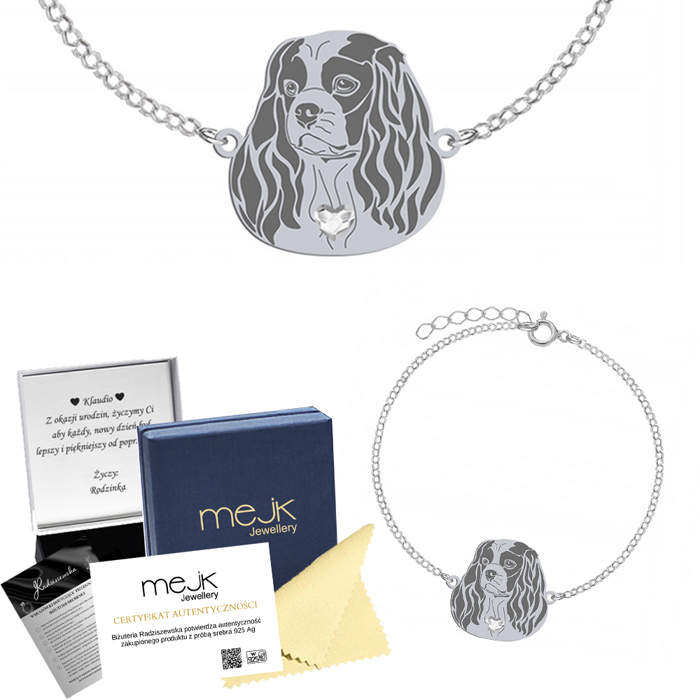 Stříbrný náramek Cavalier King Charles Spaniel 925 Šperky Gravírování