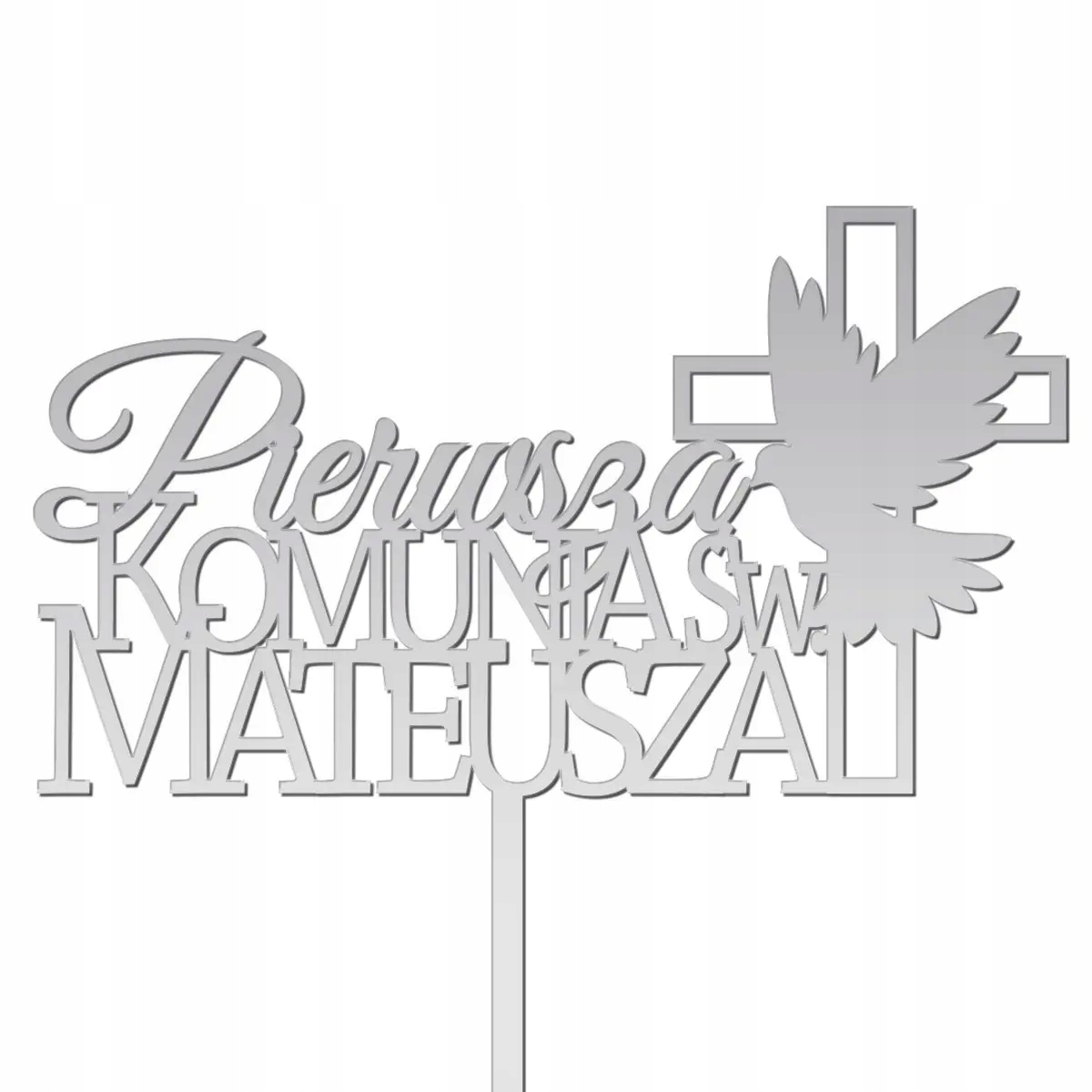 

Topper Tort Komunia Święta Napis Dekoracja srebrny