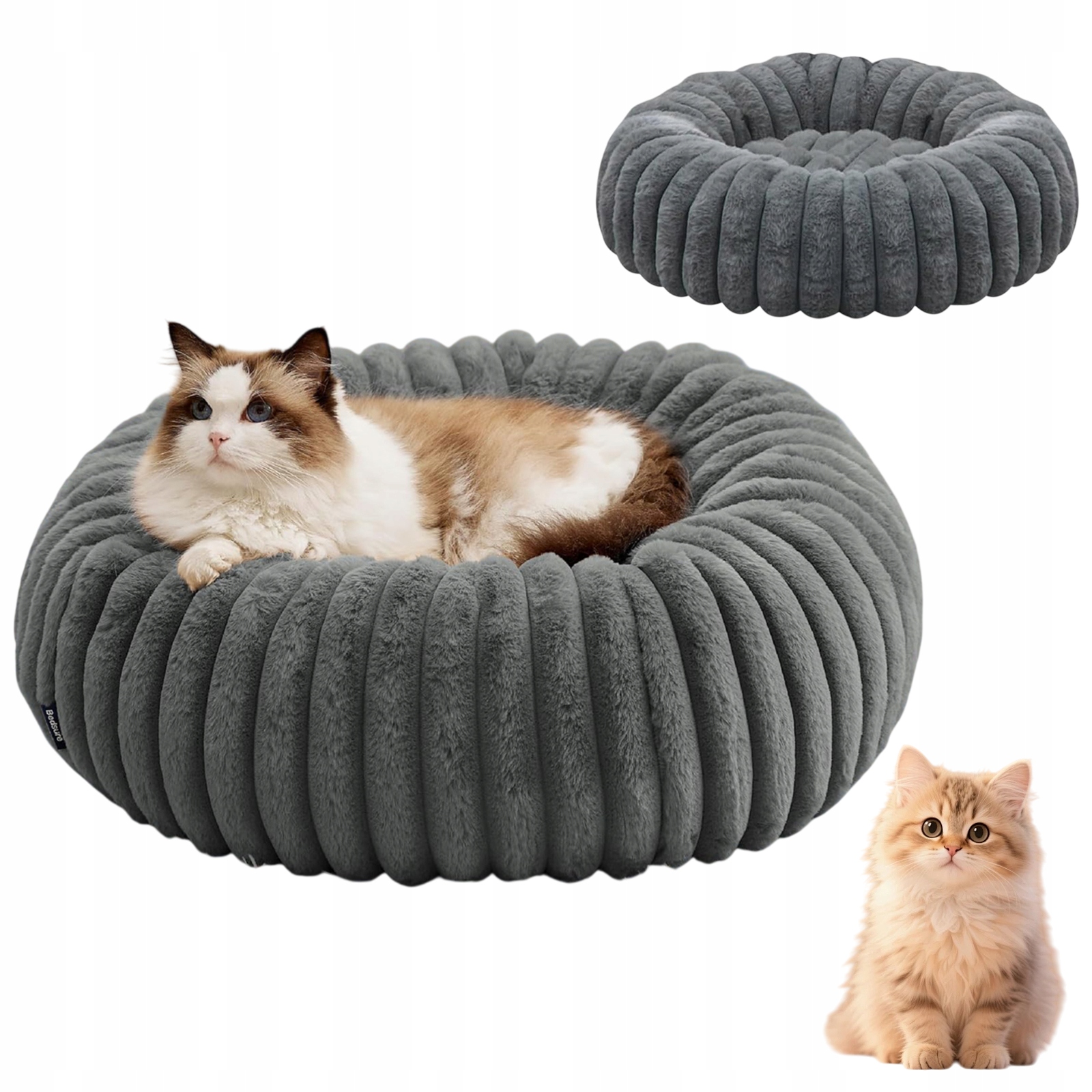 Levně Kulaté Pelíšek Pro Zvířata 50 CM Pro Kočky A Psy Doma I V Obývacím Pokoji, Šedé