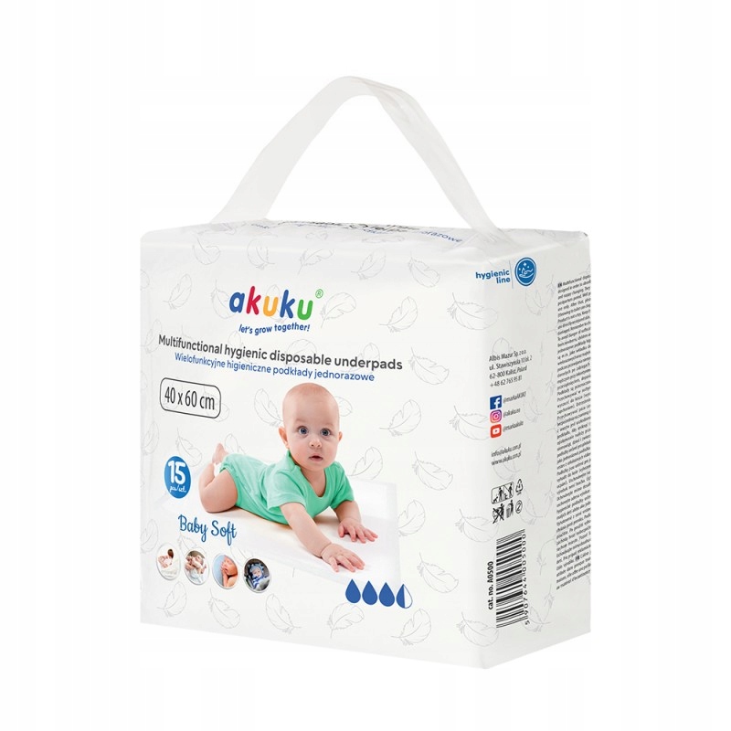 AKUKU Podkłady Jednorazowe 40x60 BABY SOFT 15szt. Marka Akuku