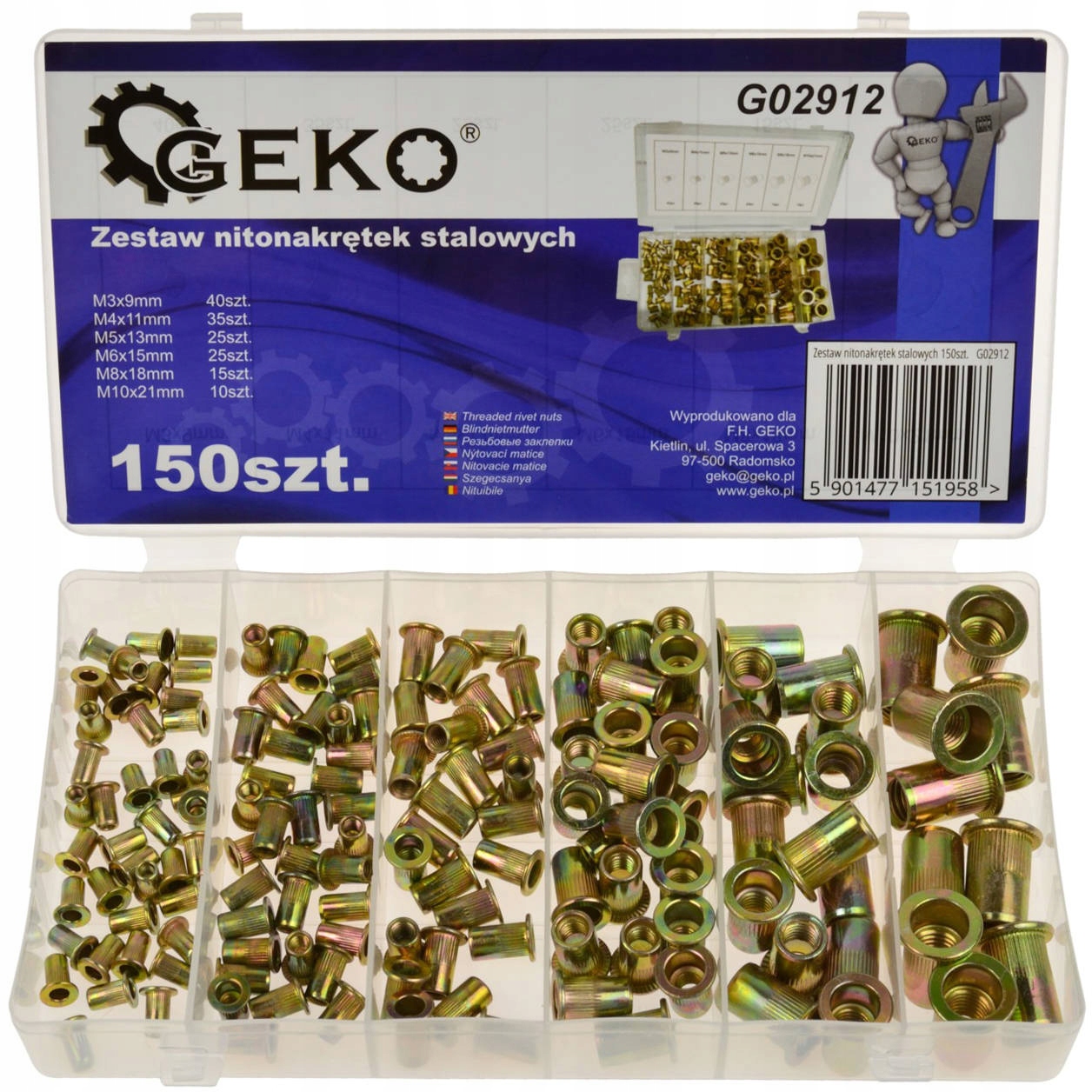 

Zestaw Nitonakrętek Stalowych M3-M10 150szt