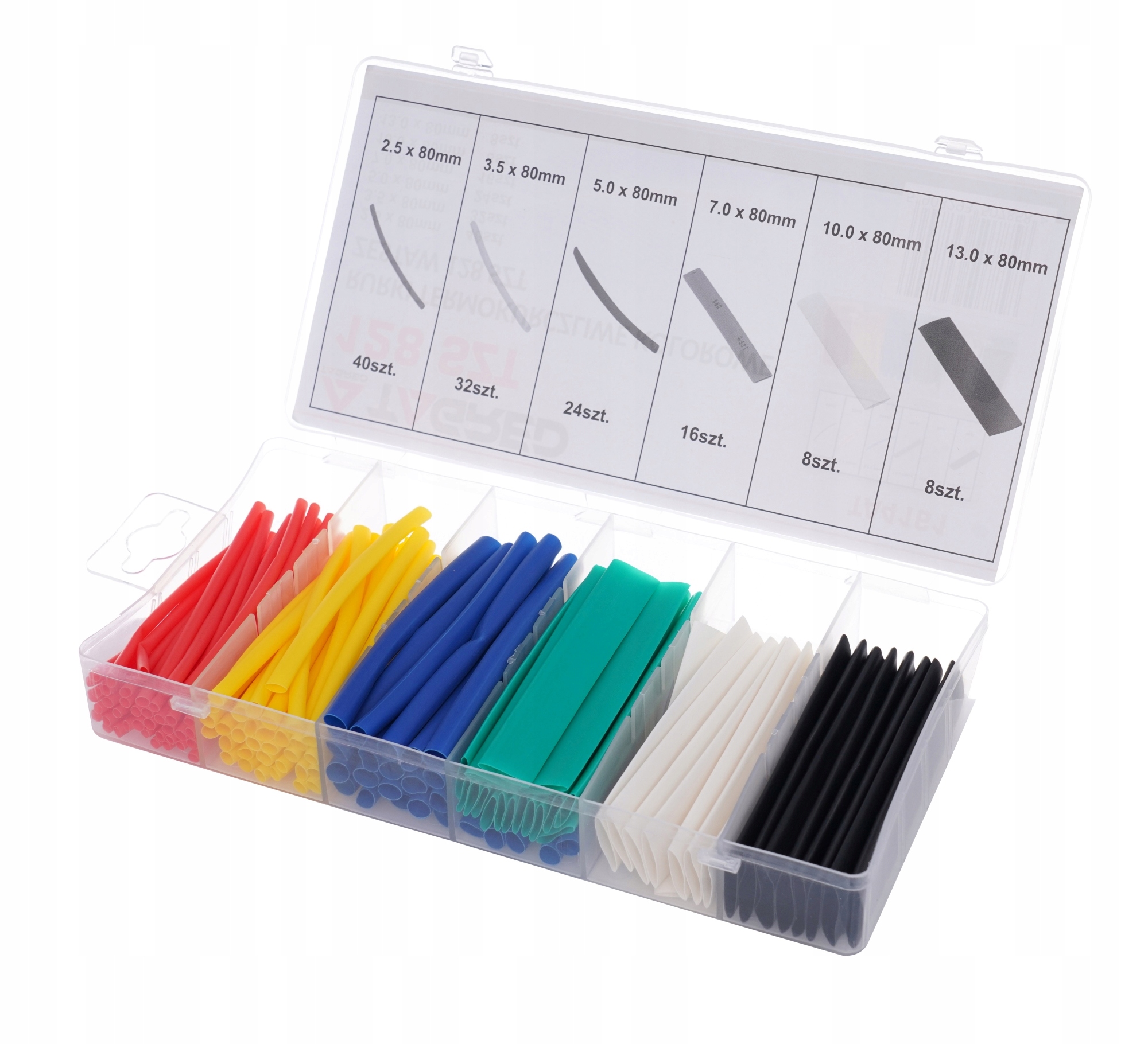 RURKI TERMOKURCZLIWE ZESTAW RUREK TERMOKURCZLIWYCH 128 SZT 6 KOLORÓW Kod producenta TA4161 KOSZULKI RURKI TERMOKURCZLIWE