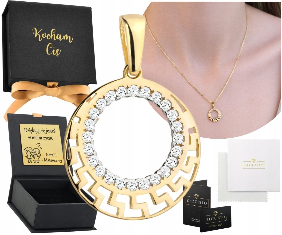 Zlatý přívěsek Přívěsek Kolečko Řecký Vzor S Zirkony Ažurové 585