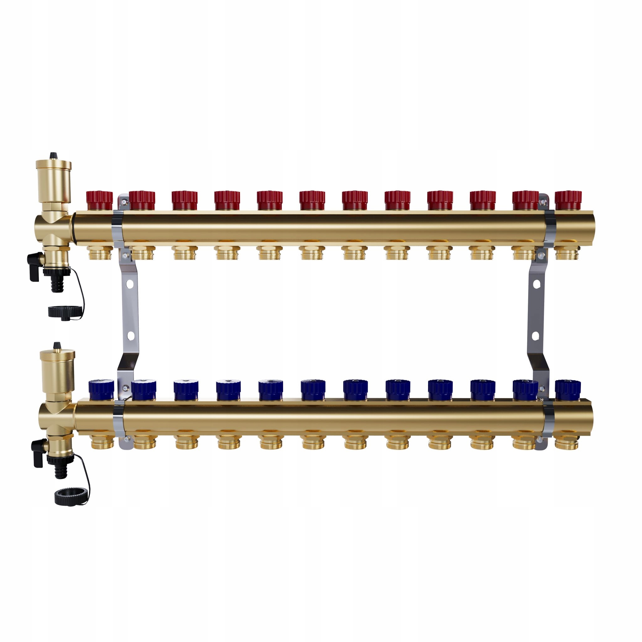Mosazný 12-okruhový manuální rozdělovač pro radiátorové vytápění