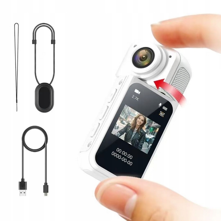 Kamera sport mini 1080P Fhd WiFi magnetyczna 180° obrotowa Biała Akcesoria