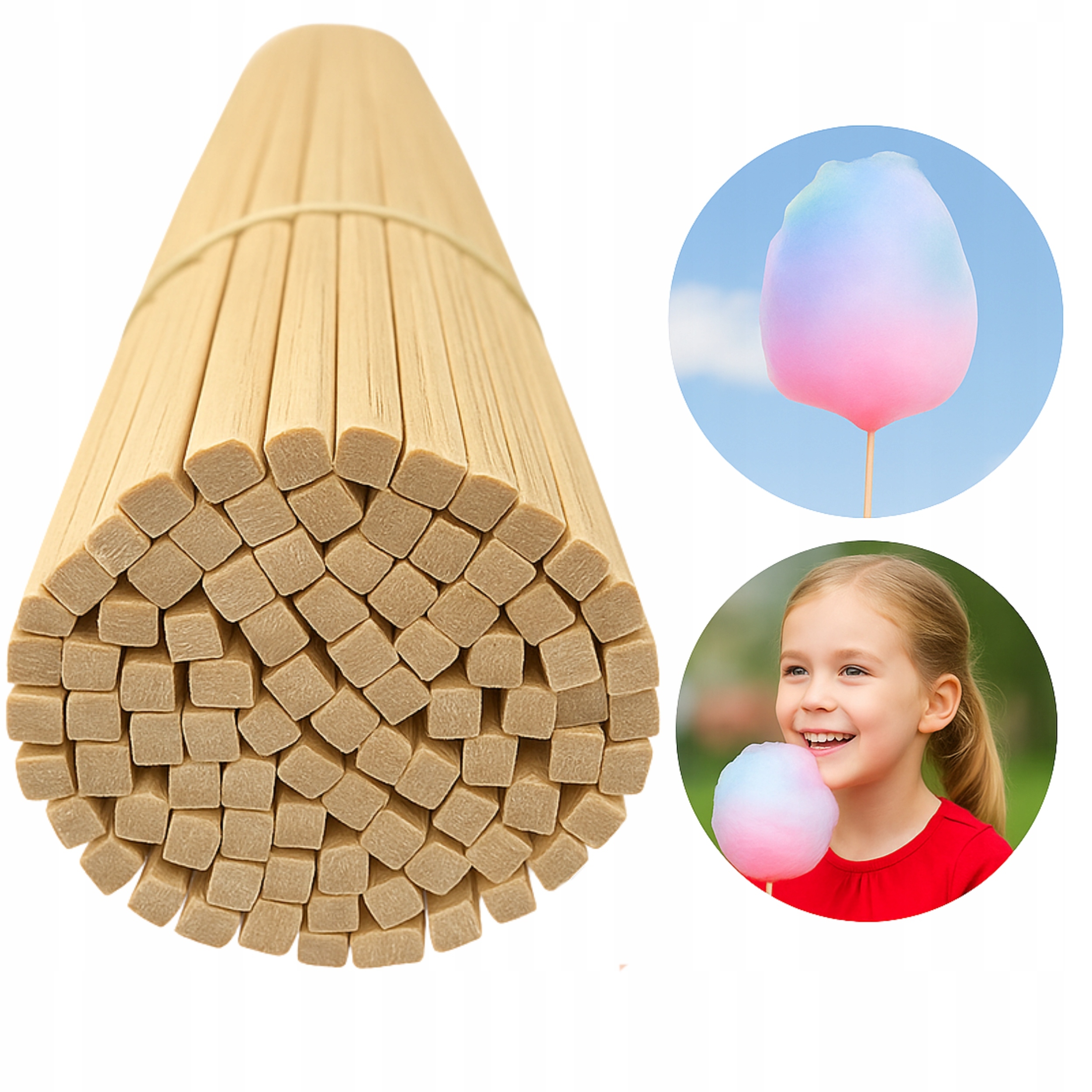 Bukové tyčinky na cukrovou vatu Čtvercové 40 cm 500 ks Hrubé Dřevěné