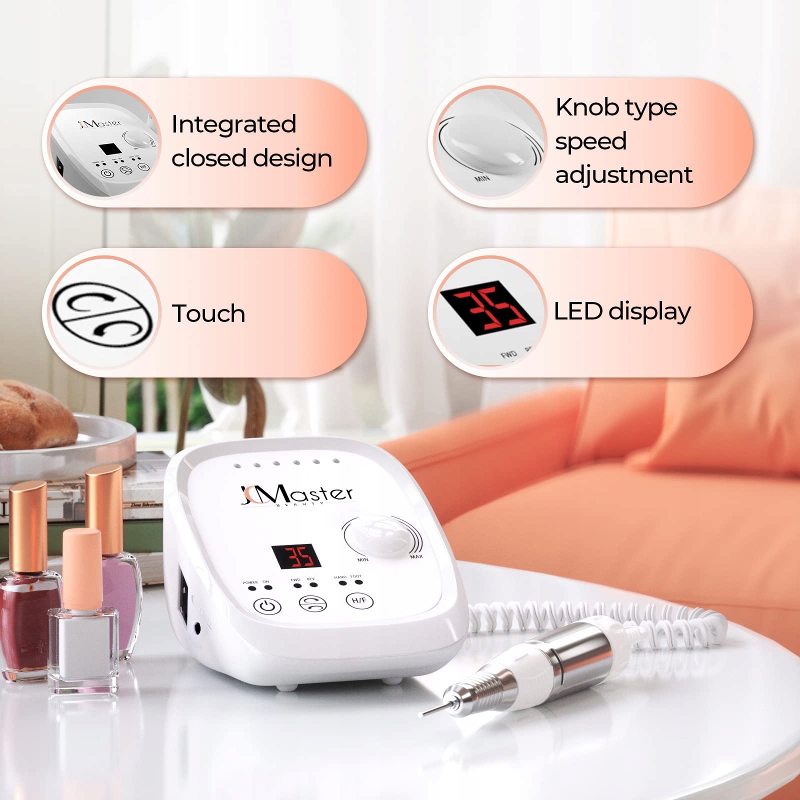 JCMaster Profesjonalna Frezarka Do Paznokci 35000 RPM Zestaw Do Manicure — miniatura 3