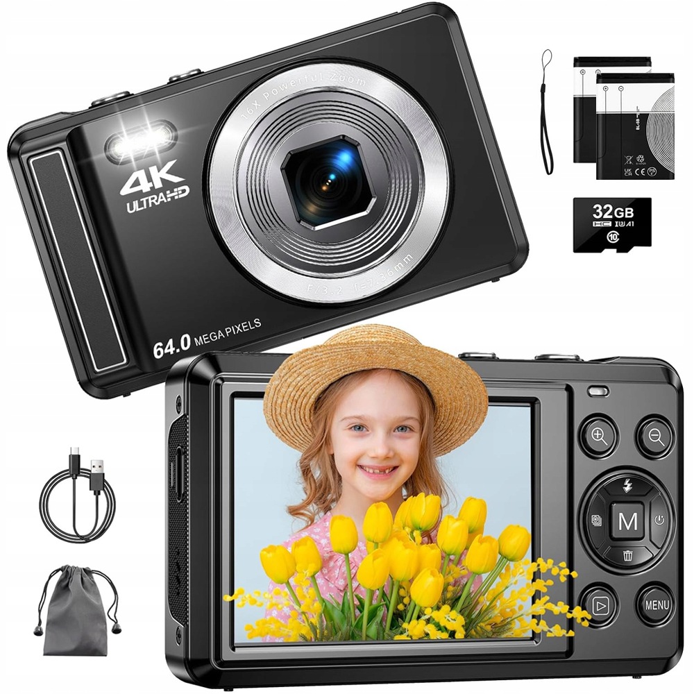 Digitální Fotoaparát Uhd 4K 64MP Fotoaparát S Digitálním Zoomem 16X