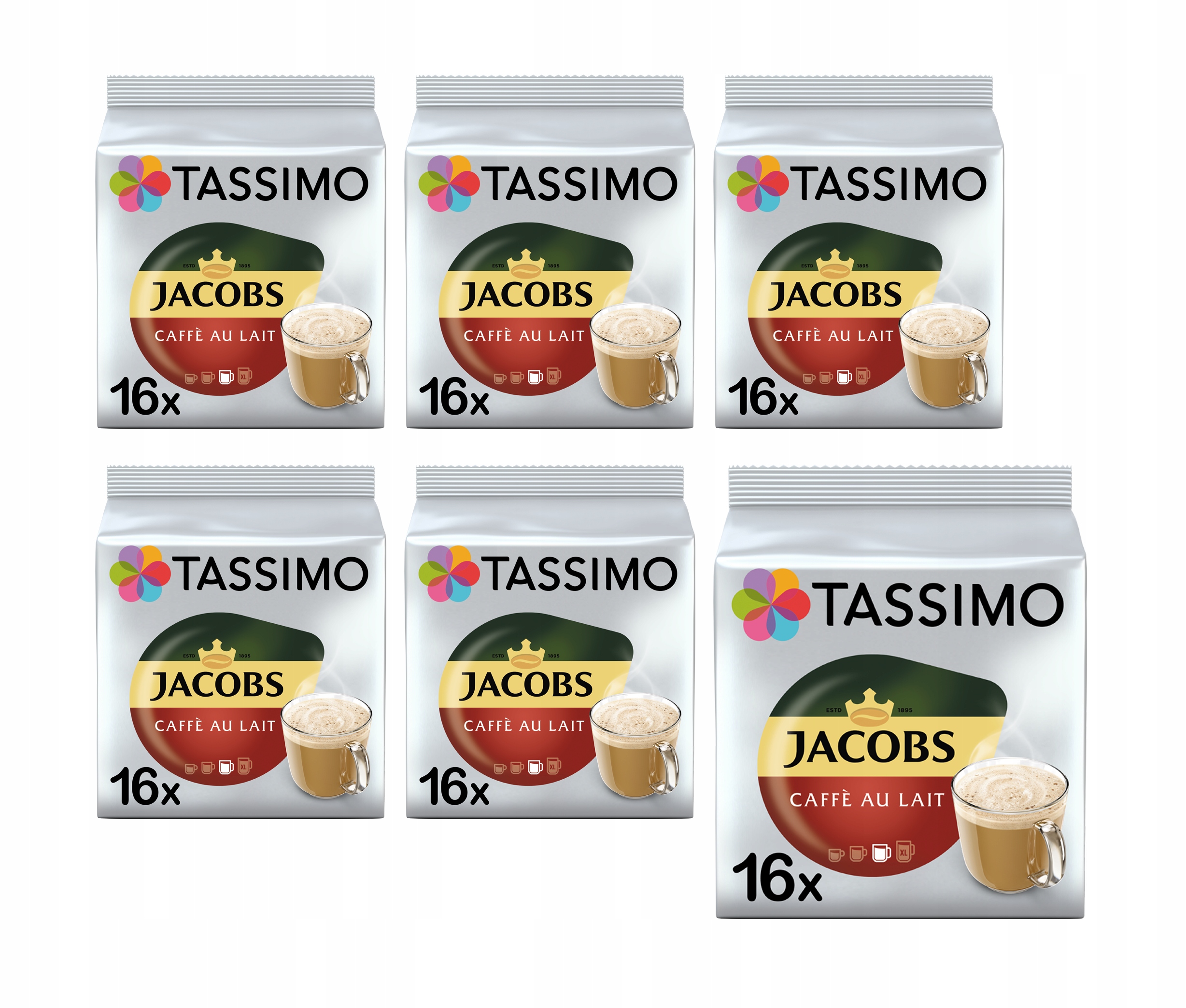 Kapsułki Tassimo Jacobs Cafe Au Lait 6x 16 szt. 5+1 Gratis!