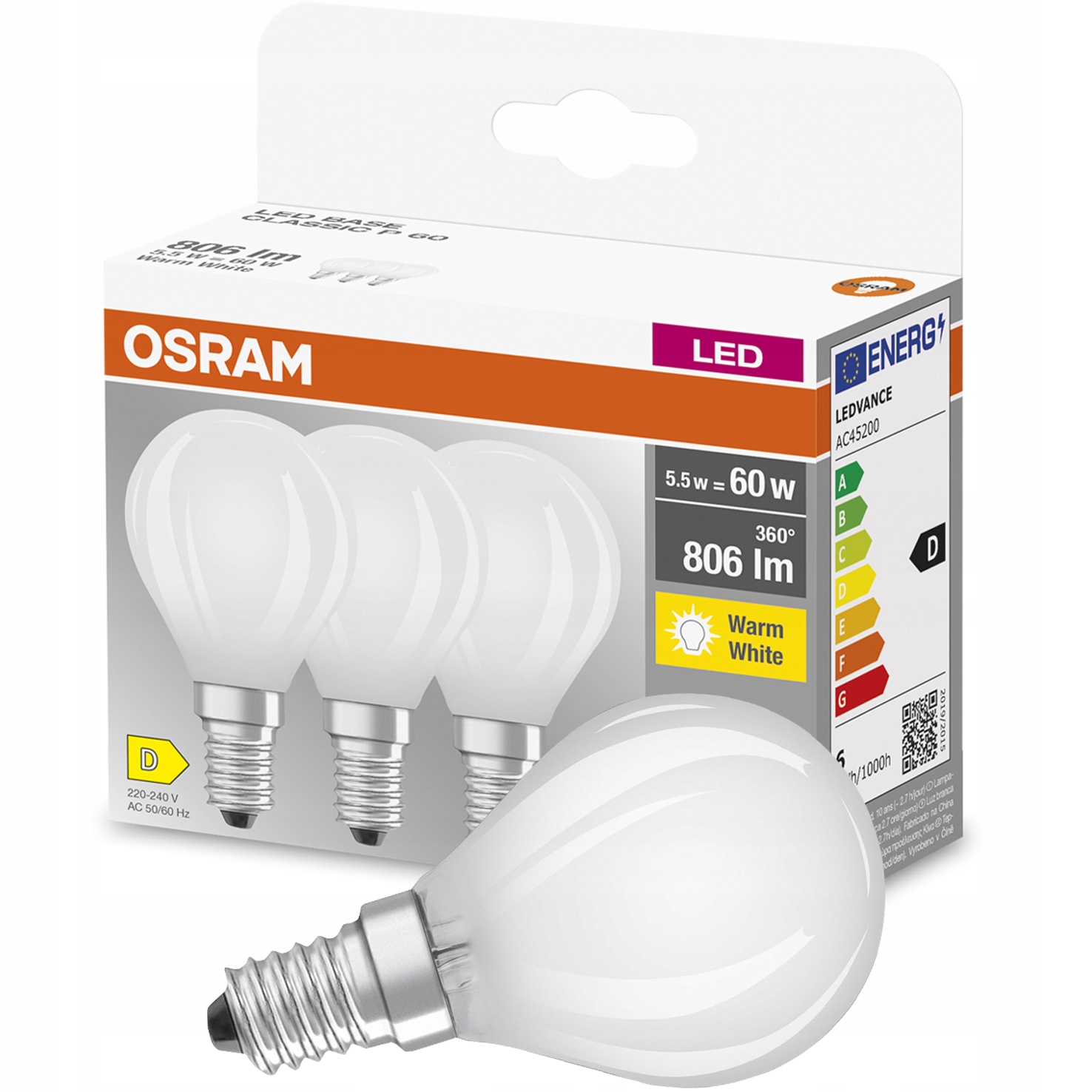 

3x Żarówka Led E14 5,5W 60W 2700K Filament Osram